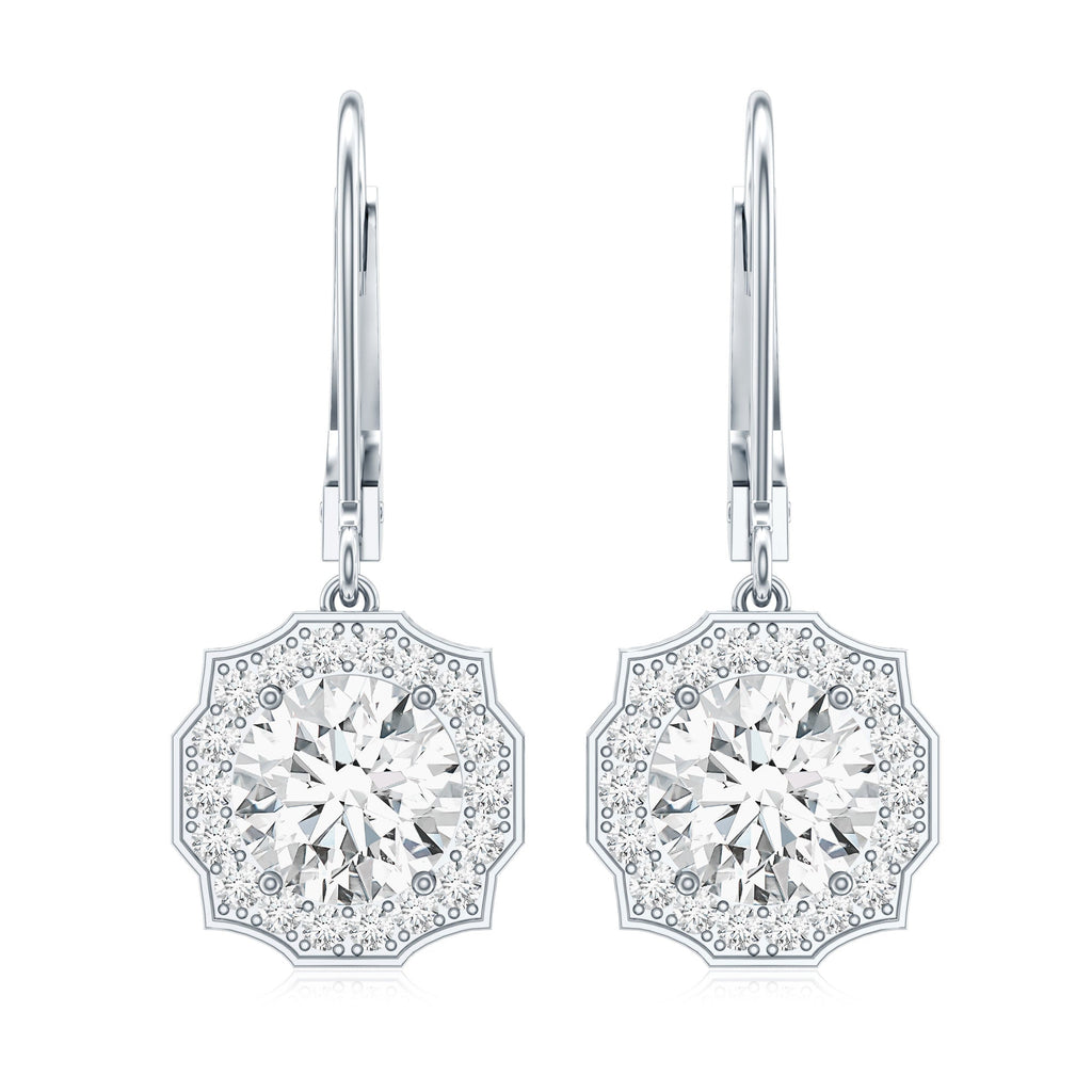 Certified Lab Grown Diamond Flower Art Deco Drop Earrings