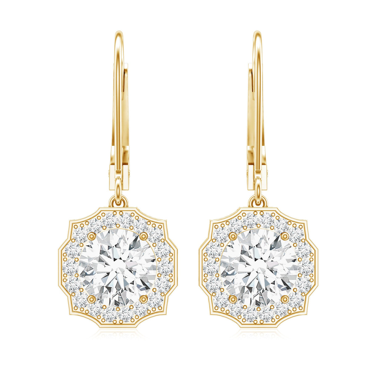 Certified Lab Grown Diamond Flower Art Deco Drop Earrings