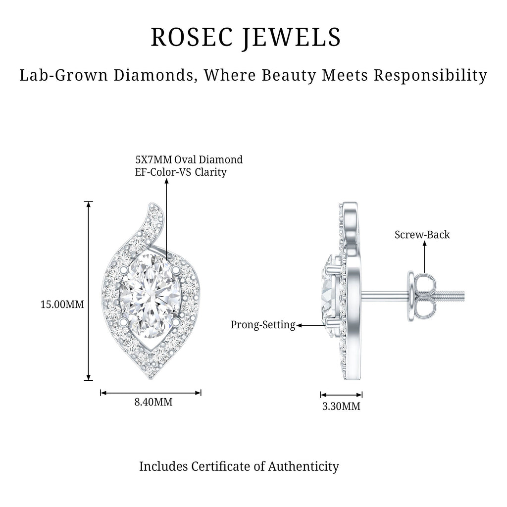 Certified 1.5 Carat Oval Lab Grown Diamond Stud Earrings For Women