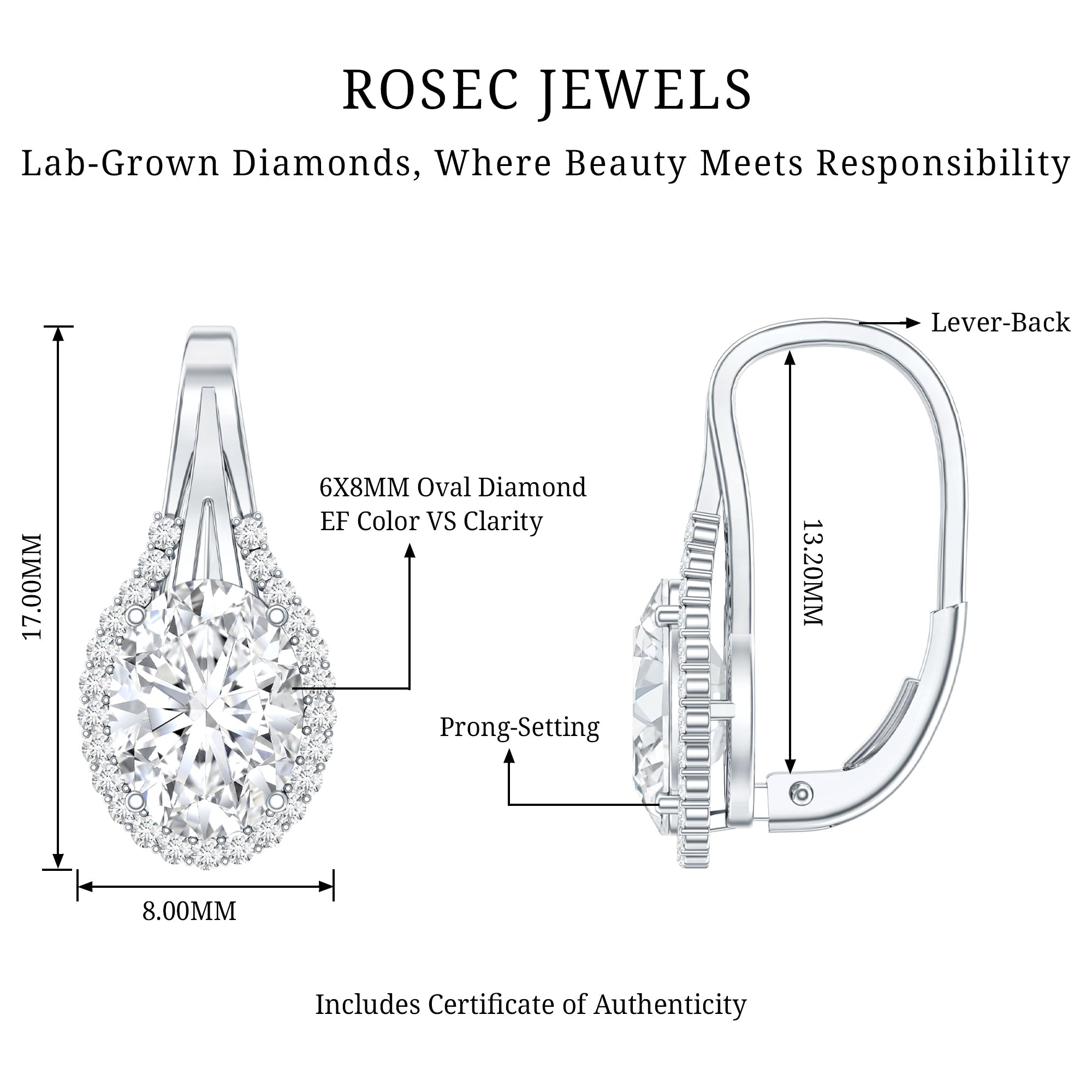 Certified 2.5 Carat Lab Grown Diamond Halo Designer Earrings