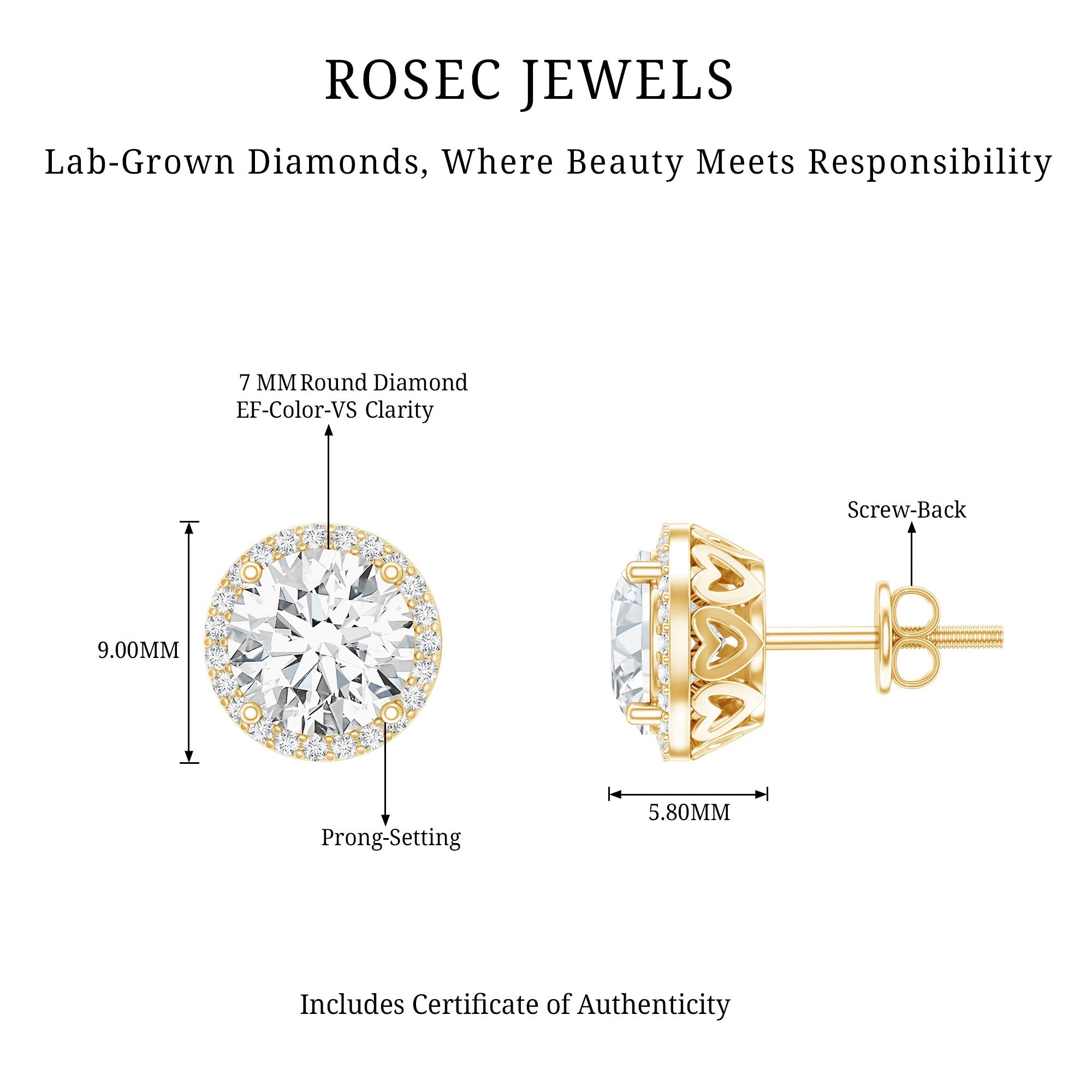 Round Halo Lab Grown Diamond Earring For Women