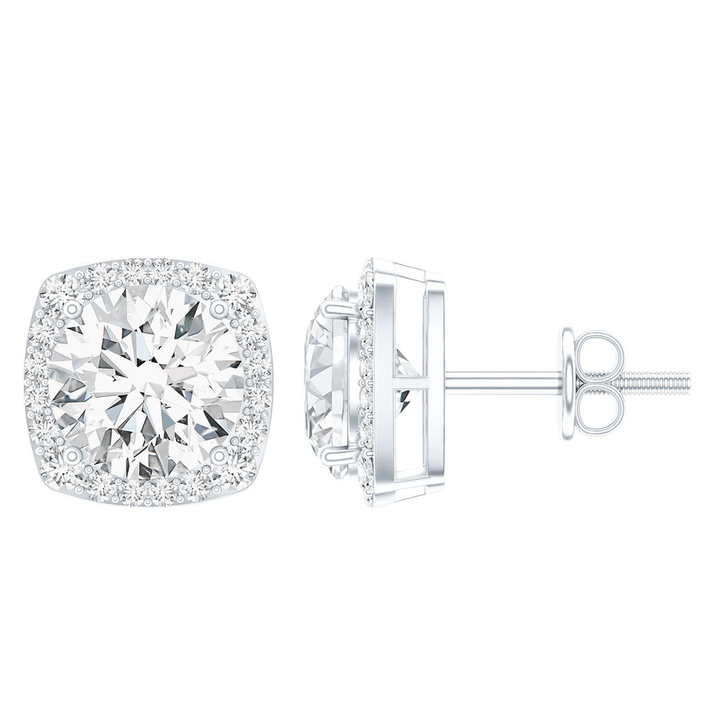 Certified Round Cut Lab Grown Diamond Halo Stud Earrings For Her