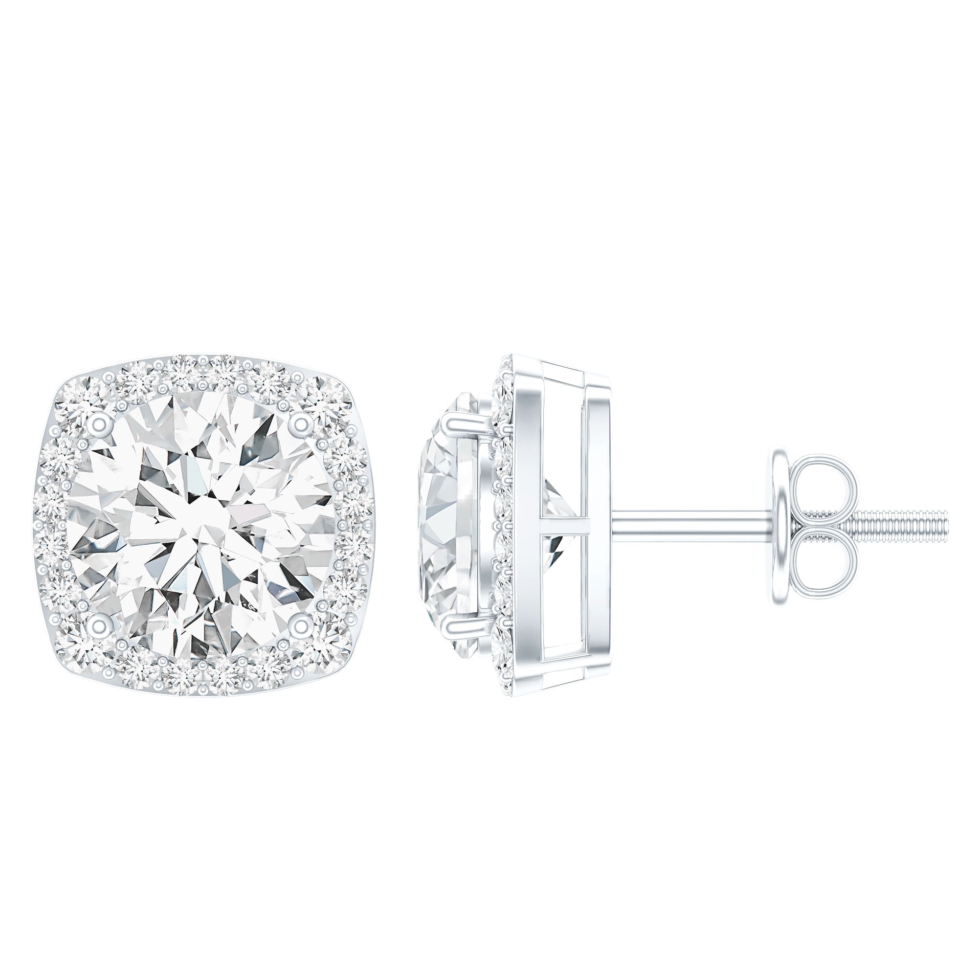 Certified Round Cut Lab Grown Diamond Halo Stud Earrings For Her