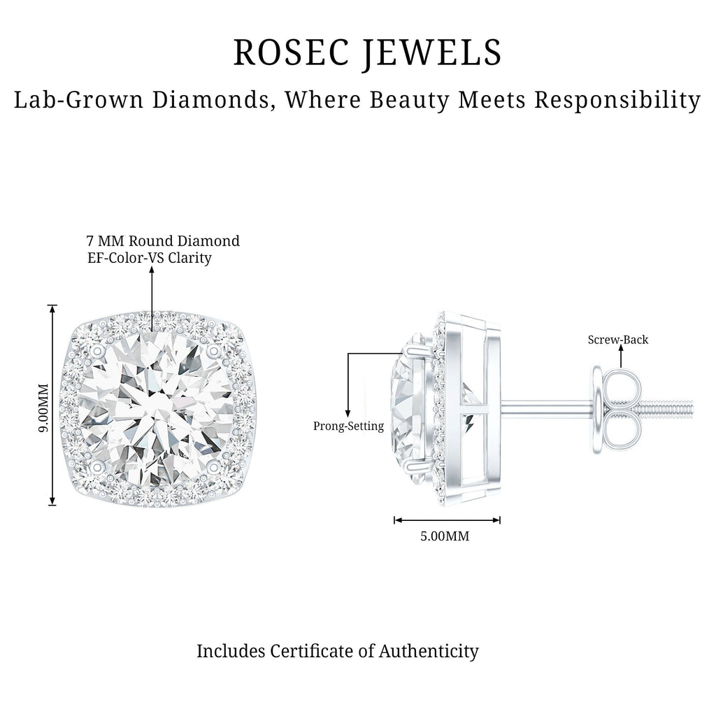 Certified Round Cut Lab Grown Diamond Halo Stud Earrings For Her