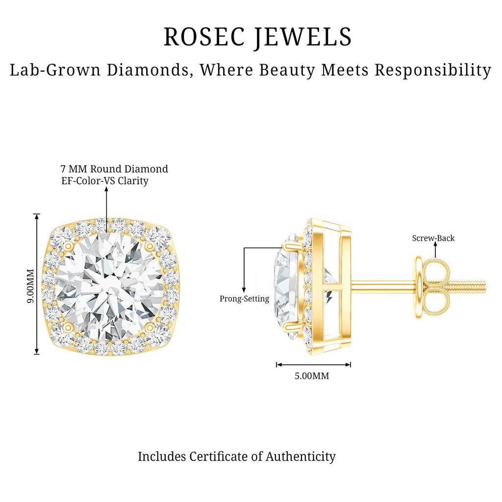 Certified Round Cut Lab Grown Diamond Halo Stud Earrings For Her