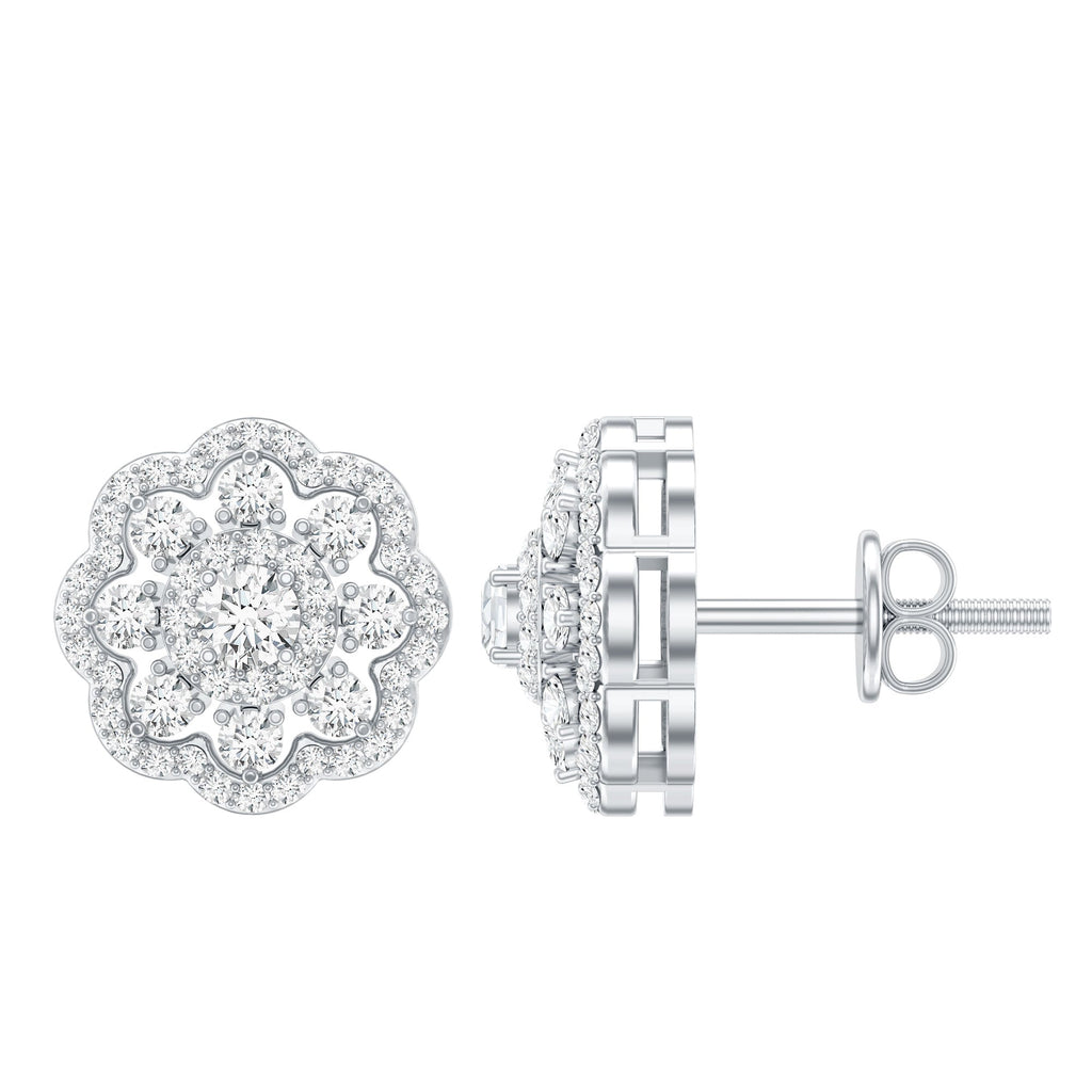 Certified Lab Grown Diamond Flower Bridal Stud Earrings