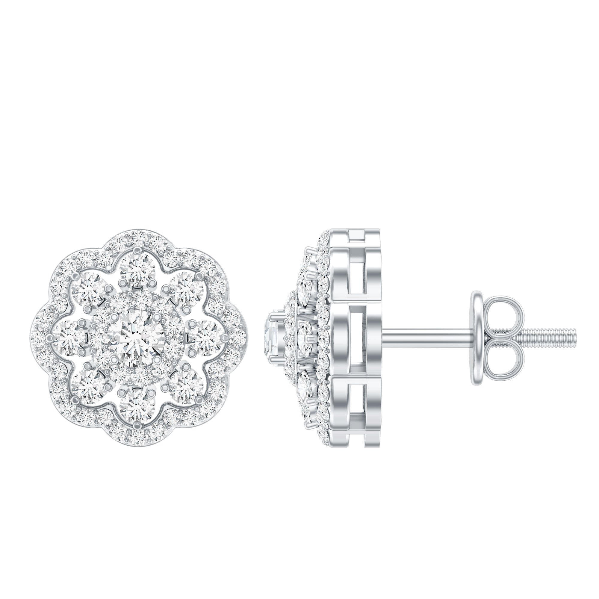 Certified Lab Grown Diamond Flower Bridal Stud Earrings