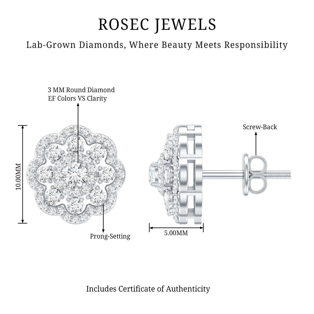 Certified Lab Grown Diamond Flower Bridal Stud Earrings