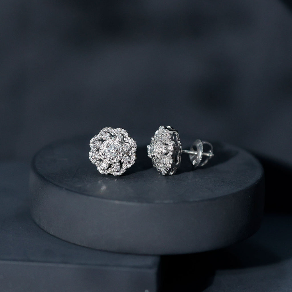Certified Lab Grown Diamond Flower Bridal Stud Earrings