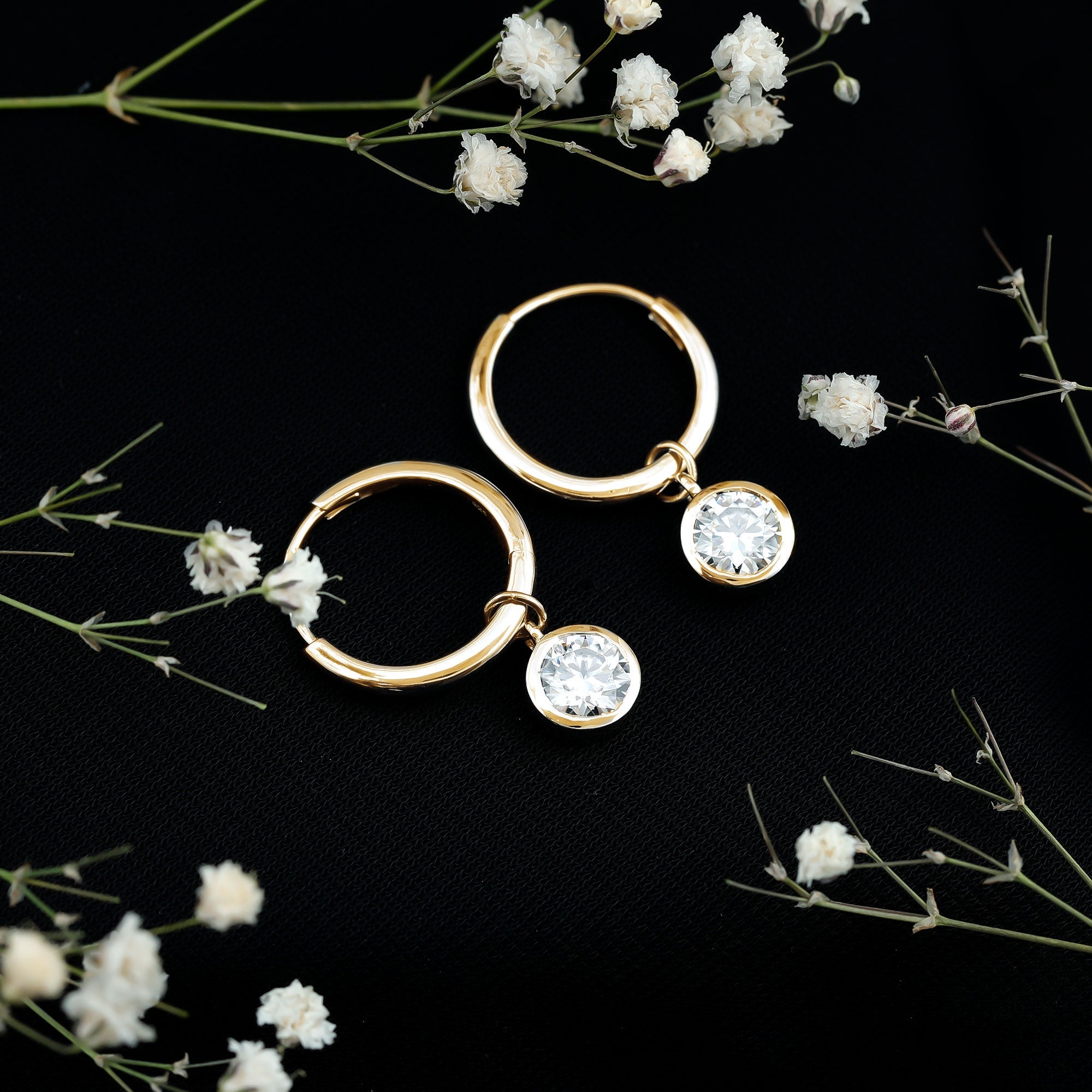 Bezel Set Lab Grown Diamond Drop Earrings for Women