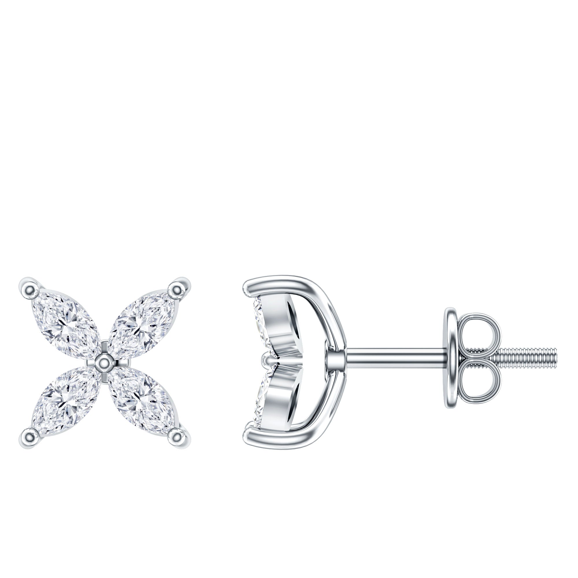 Certified Lab Grown Diamond Flower Earrings With Screw Back