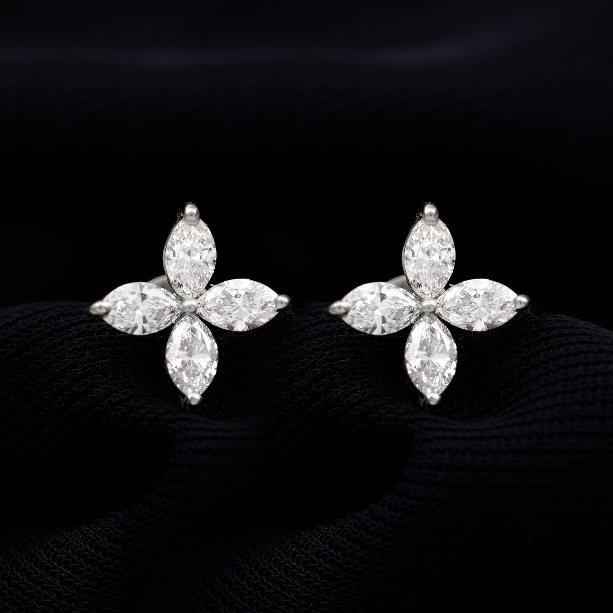 Certified Lab Grown Diamond Flower Earrings With Screw Back