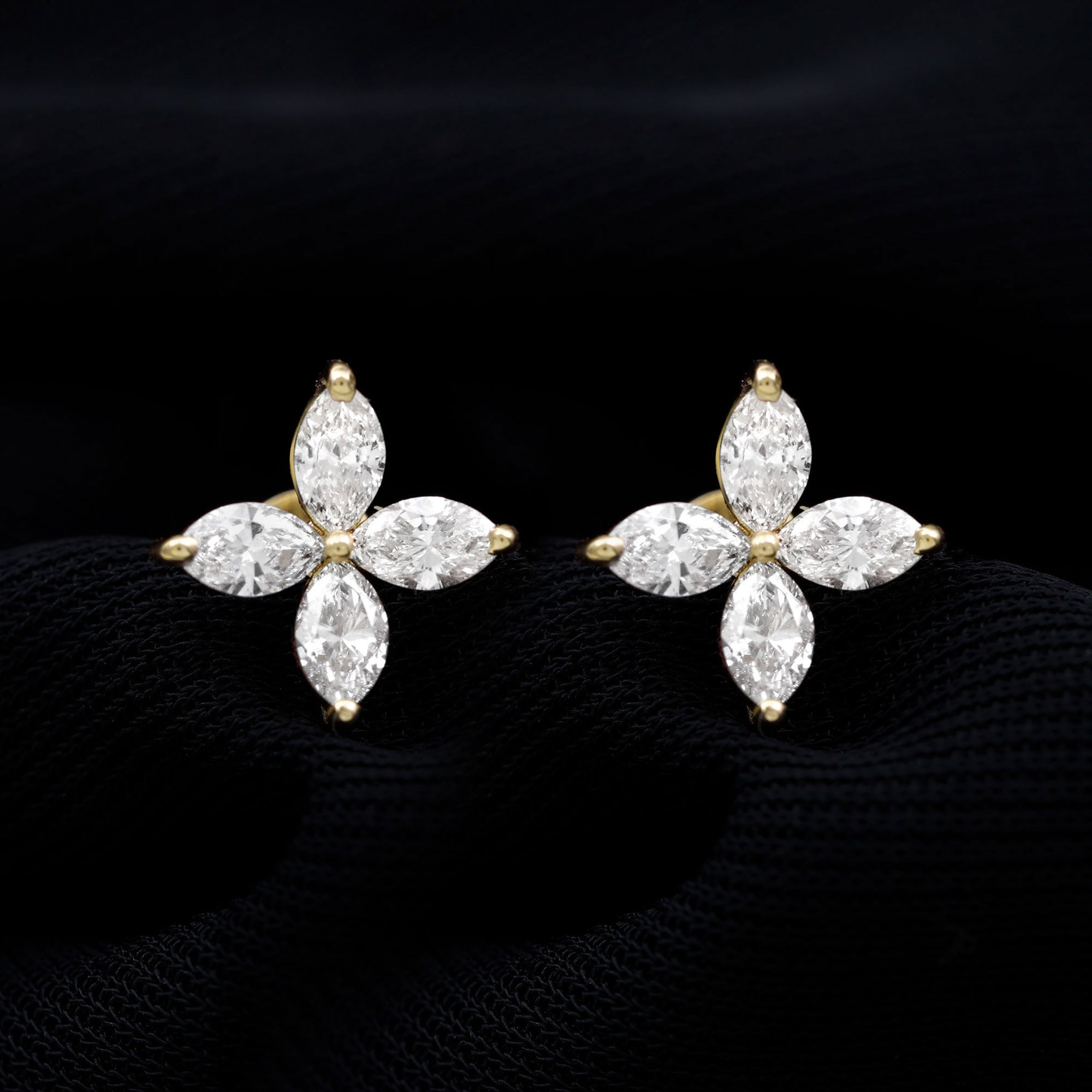 Certified Lab Grown Diamond Flower Earrings With Screw Back