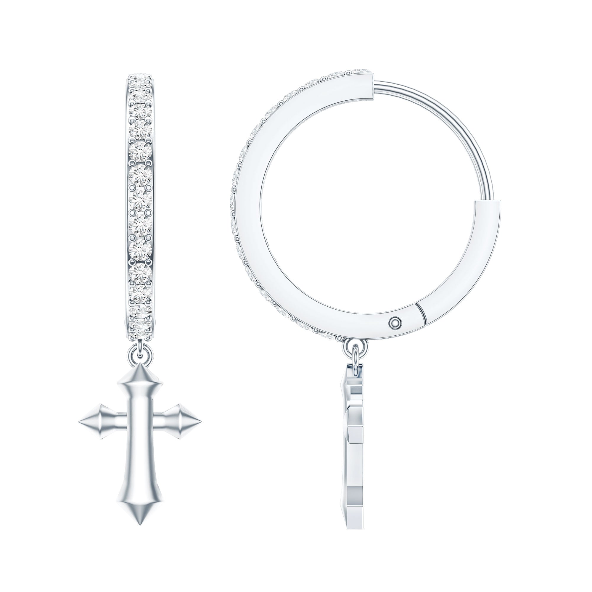 Lab Grown Diamond Holy Cross Hoop Drop Earrings For Women
