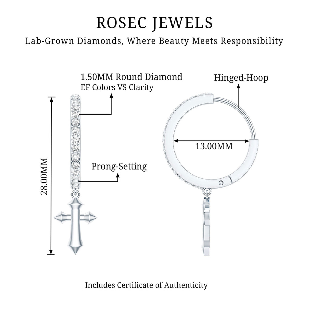 Lab Grown Diamond Holy Cross Hoop Drop Earrings For Women