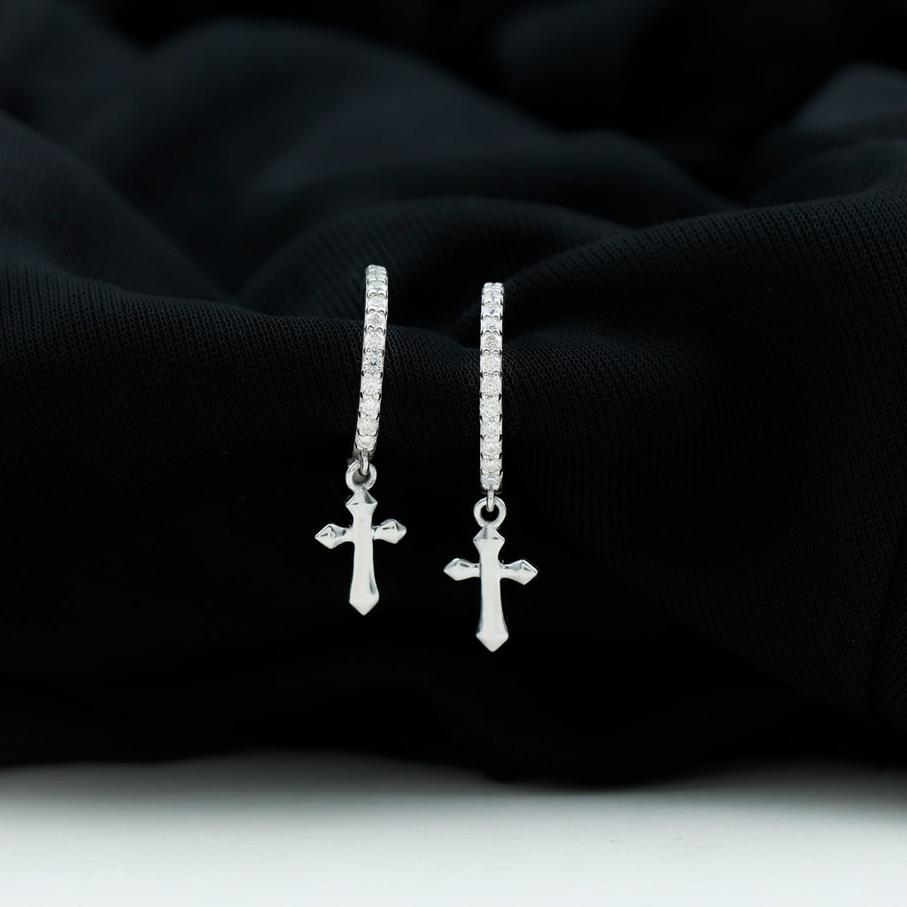 Lab Grown Diamond Holy Cross Hoop Drop Earrings For Women
