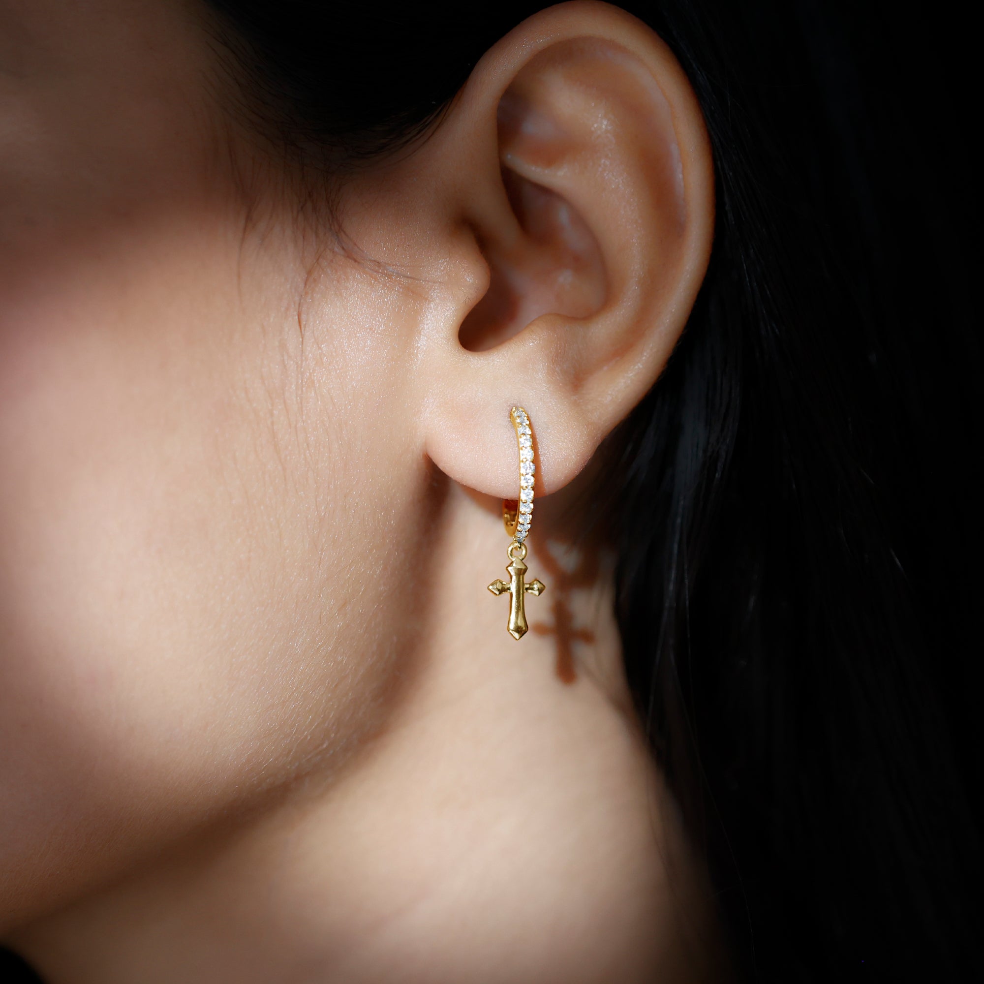 Lab Grown Diamond Holy Cross Hoop Drop Earrings For Women
