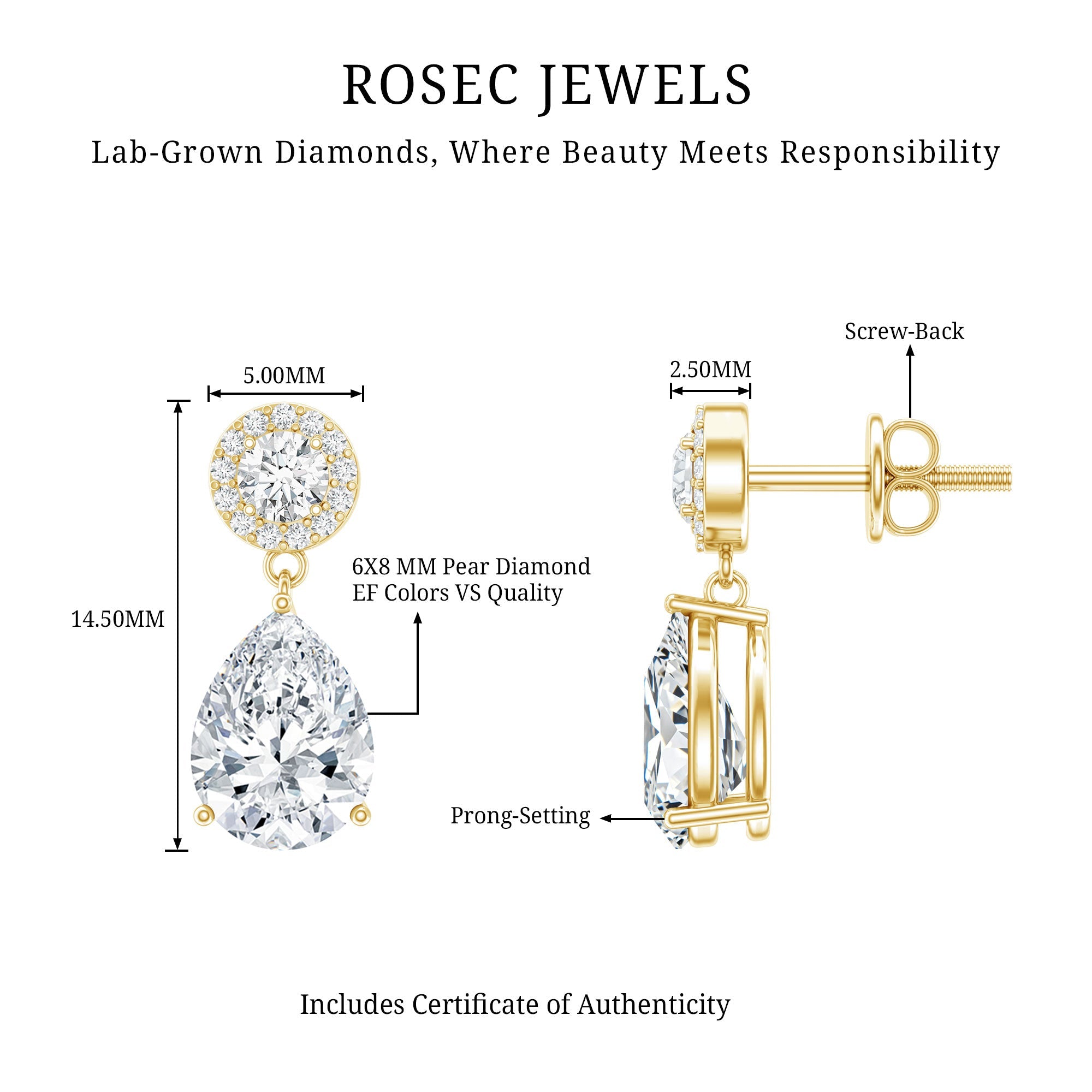 Certified Lab Grown Diamond Dangling Bridal Earrings