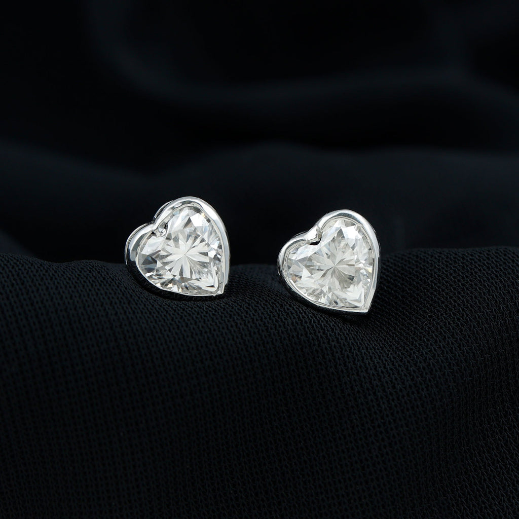 Certified Bezel Set 2.5 Carat Lab Grown Diamond Heart Earrings