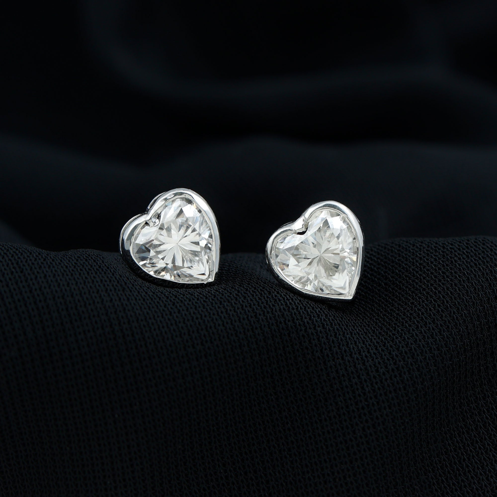 Certified Bezel Set 2.5 Carat Lab Grown Diamond Heart Earrings
