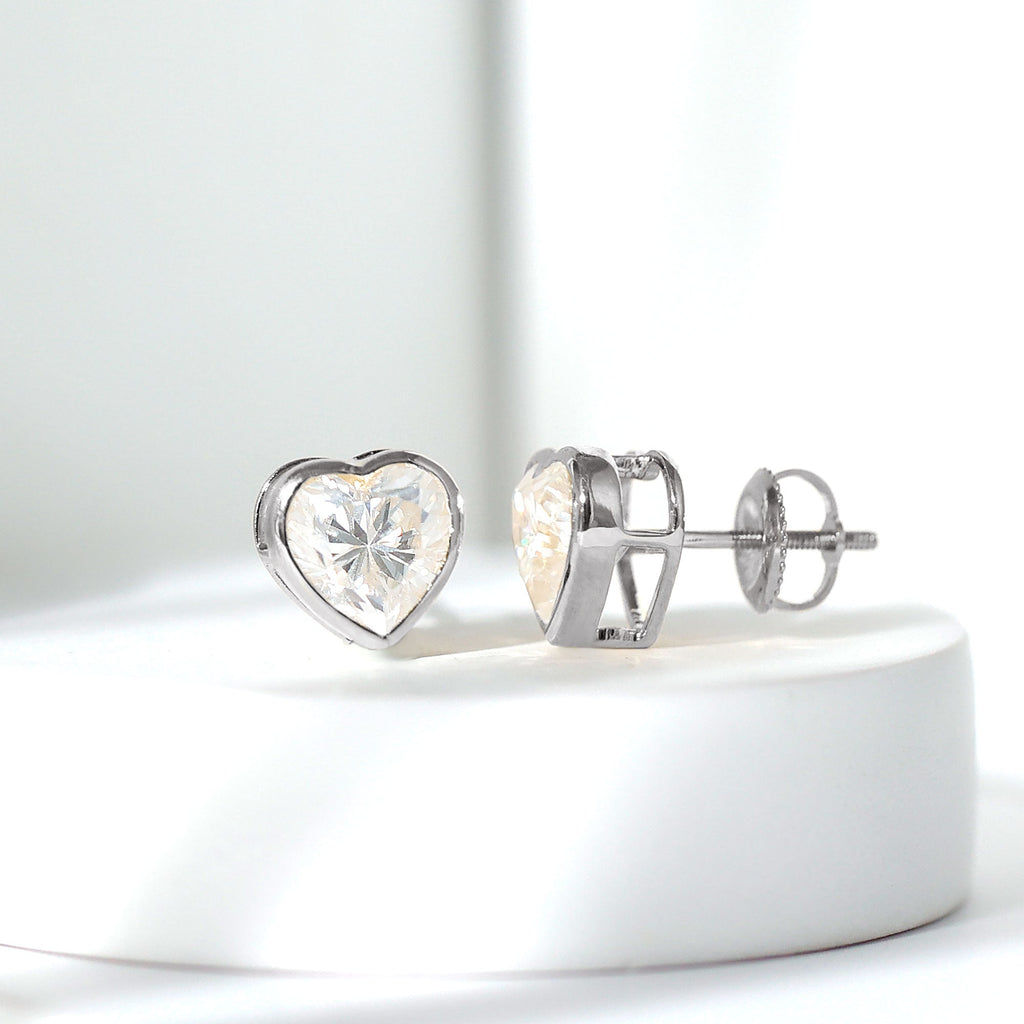 Certified Bezel Set 2.5 Carat Lab Grown Diamond Heart Earrings