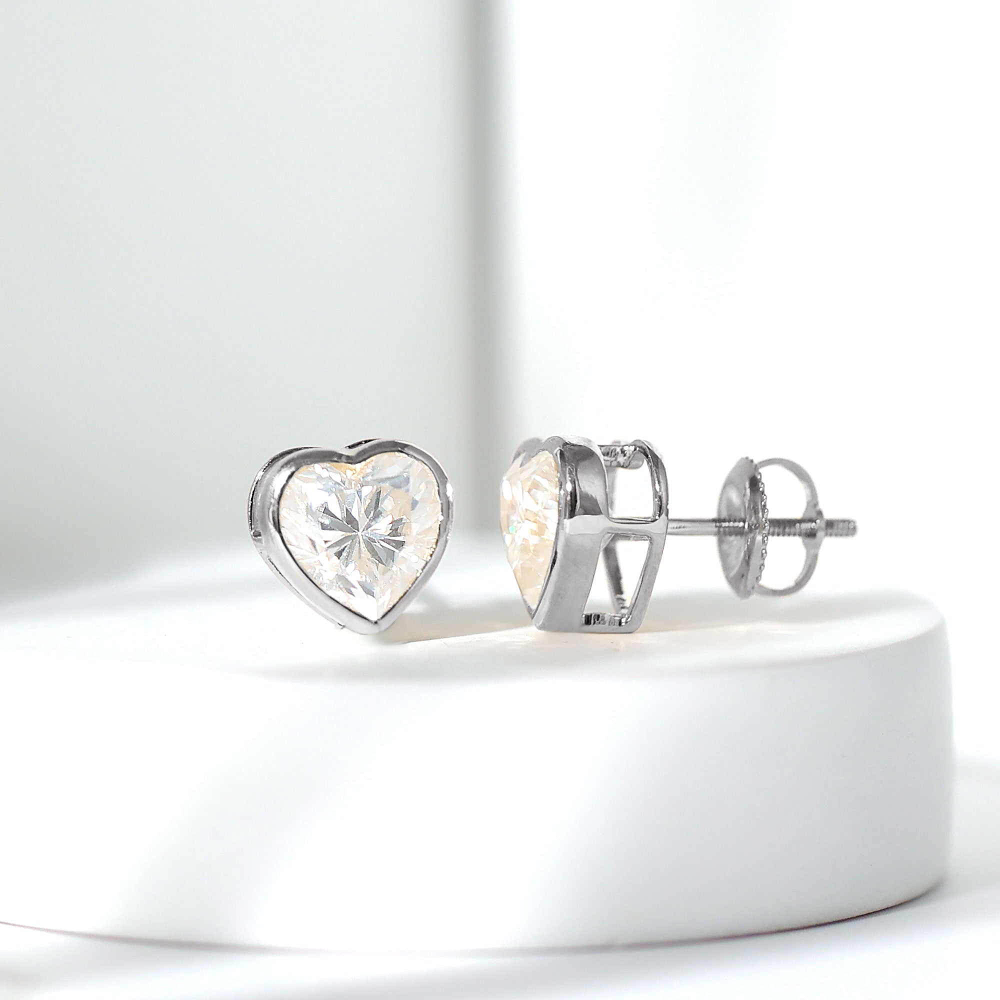 Certified Bezel Set 2.5 Carat Lab Grown Diamond Heart Earrings