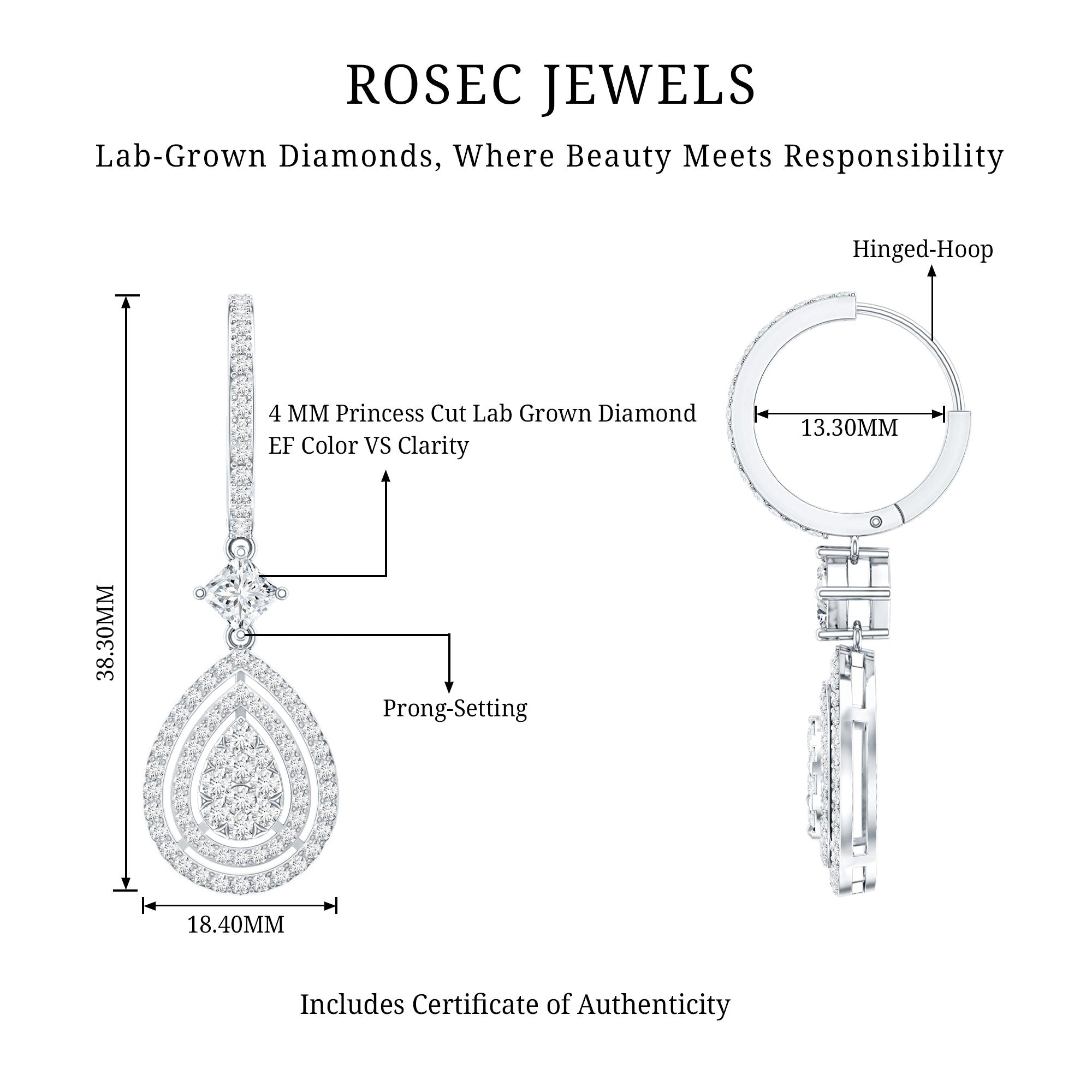 Certified Lab Created Diamond Wedding Earrings For Bride