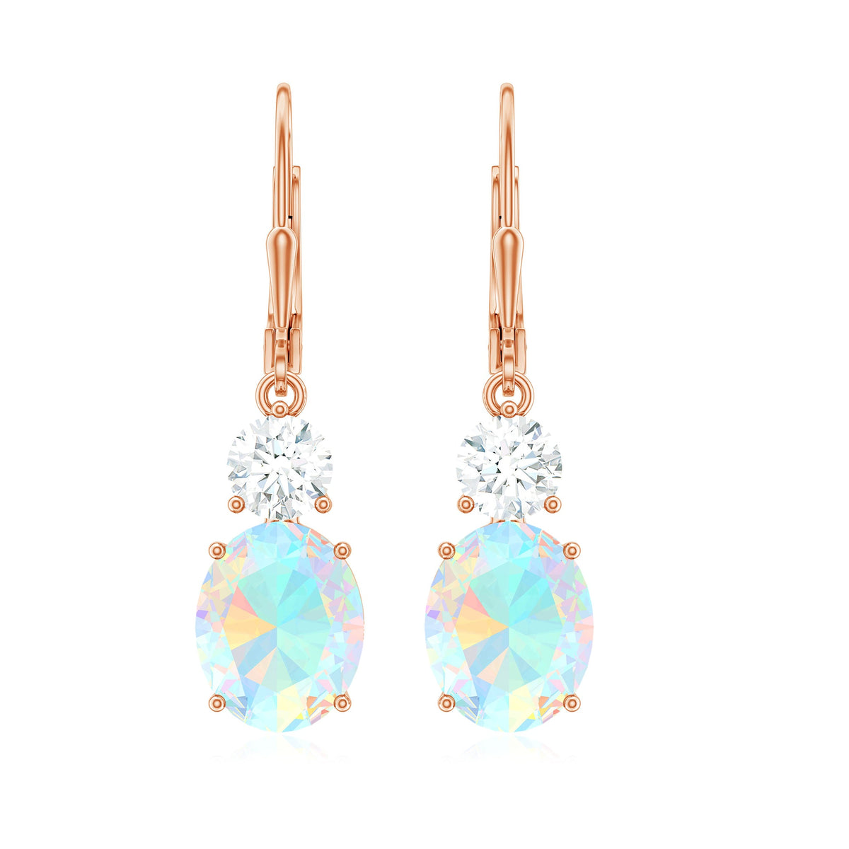 Certified Real 2.6 Carat Oval Ethiopian Opal Drop Earrings with Moissanite