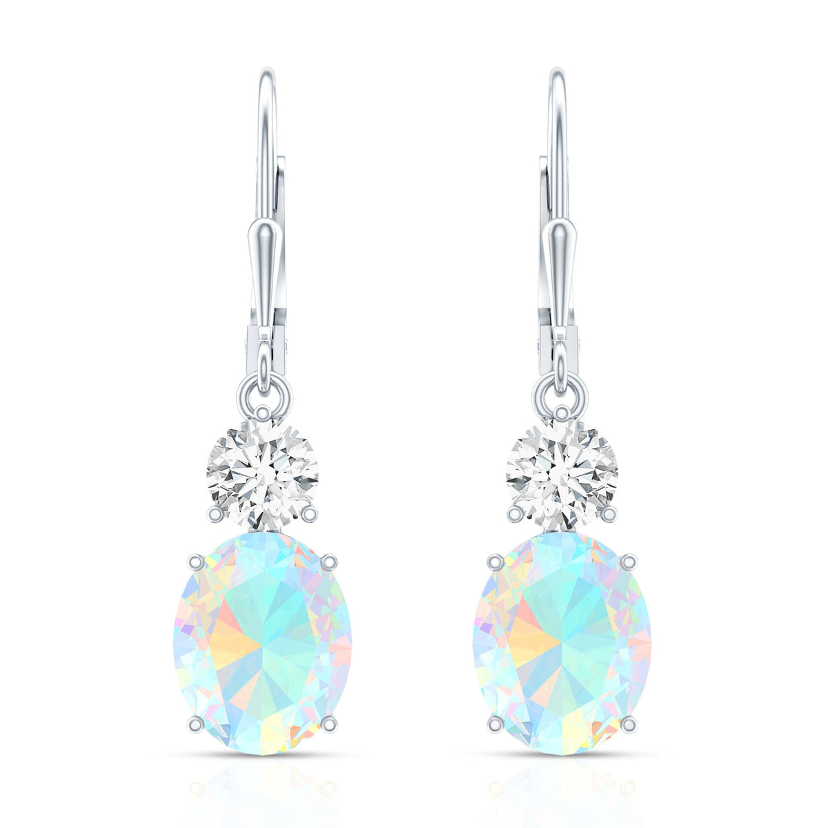 Certified Real 2.6 Carat Oval Ethiopian Opal Drop Earrings with Moissanite