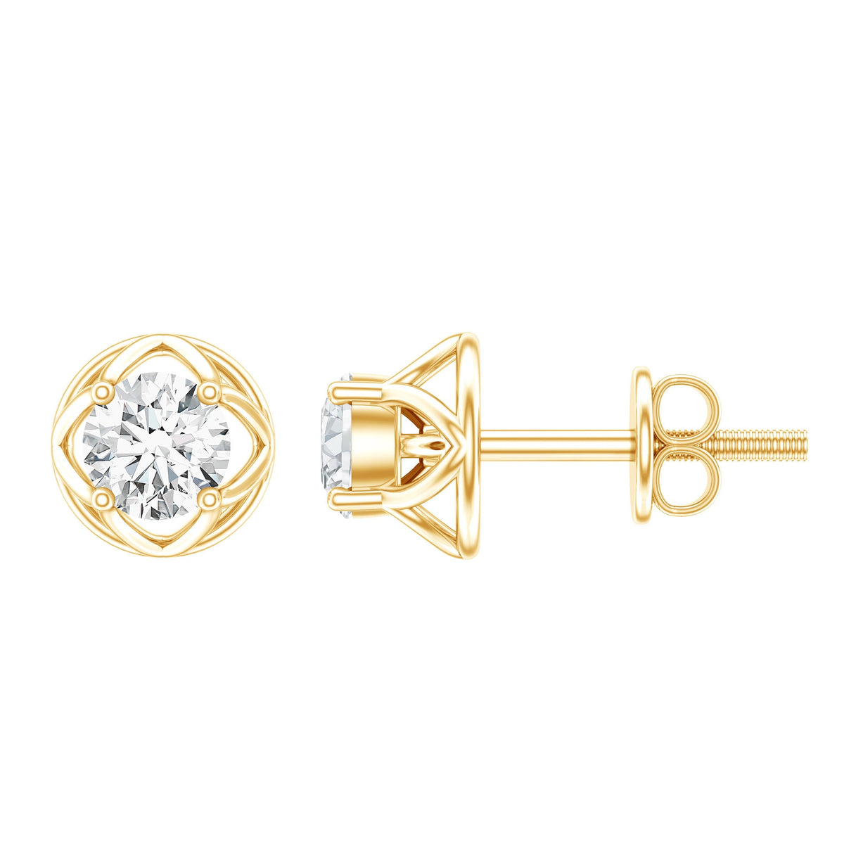 Round Lab Grown Diamond Solitaire Floral Stud Earrings