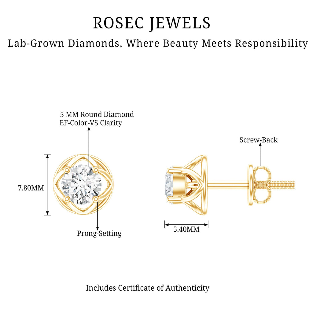 Round Lab Grown Diamond Solitaire Floral Stud Earrings