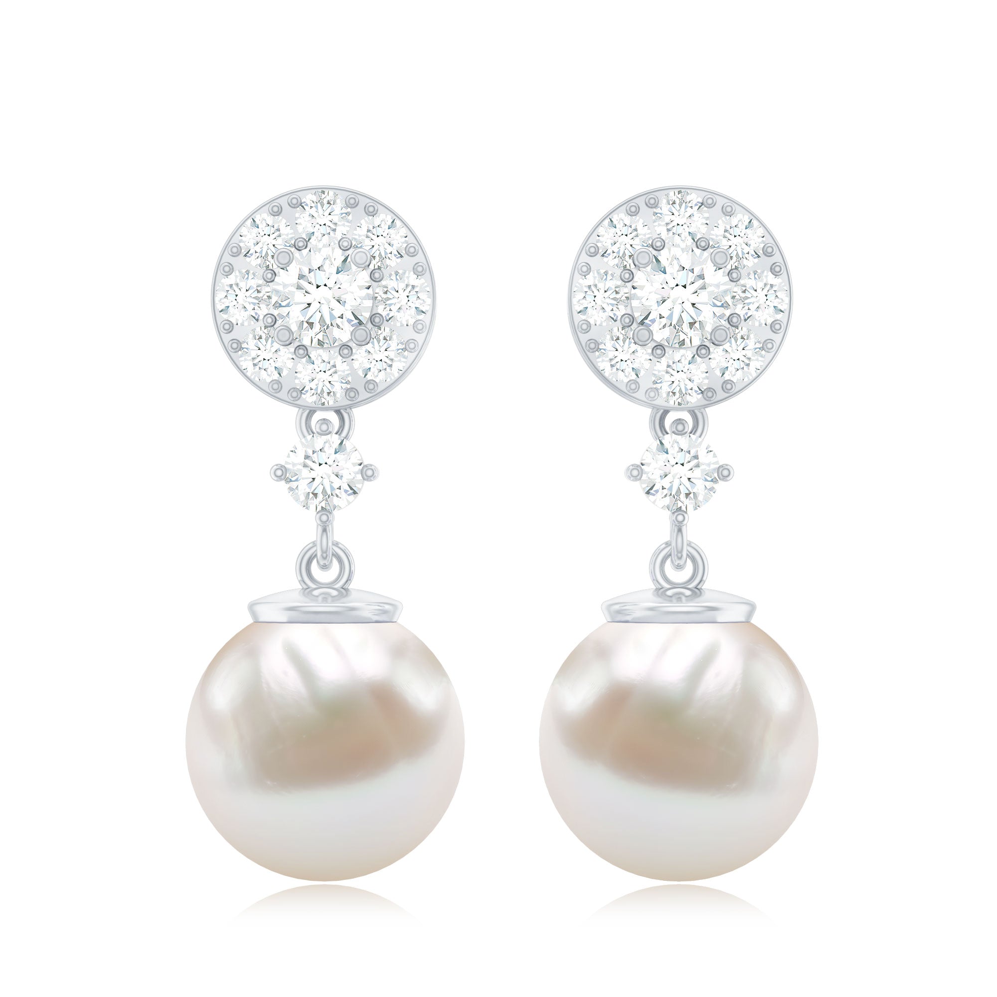 Genuine 6 Carat Freshwater Cultured Pearl Drop Earrings with Diamonds