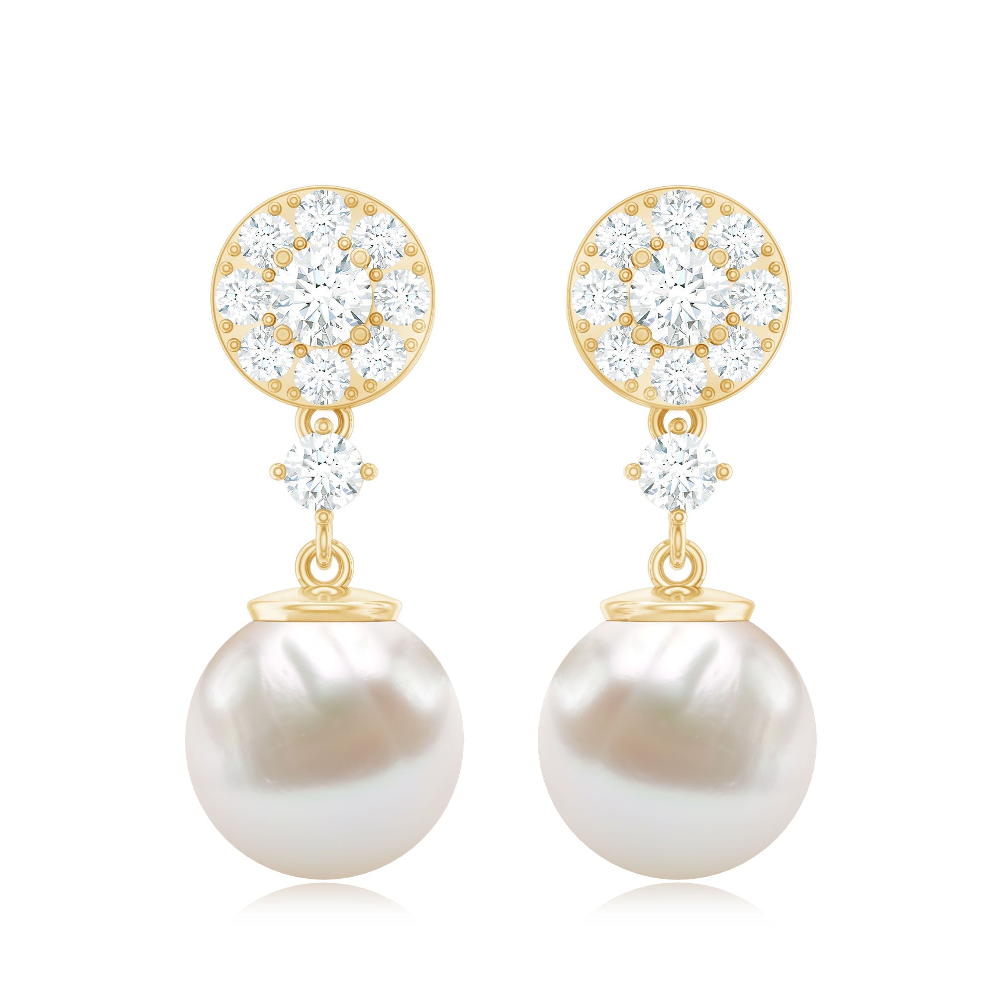 Genuine 6 Carat Freshwater Cultured Pearl Drop Earrings with Diamonds