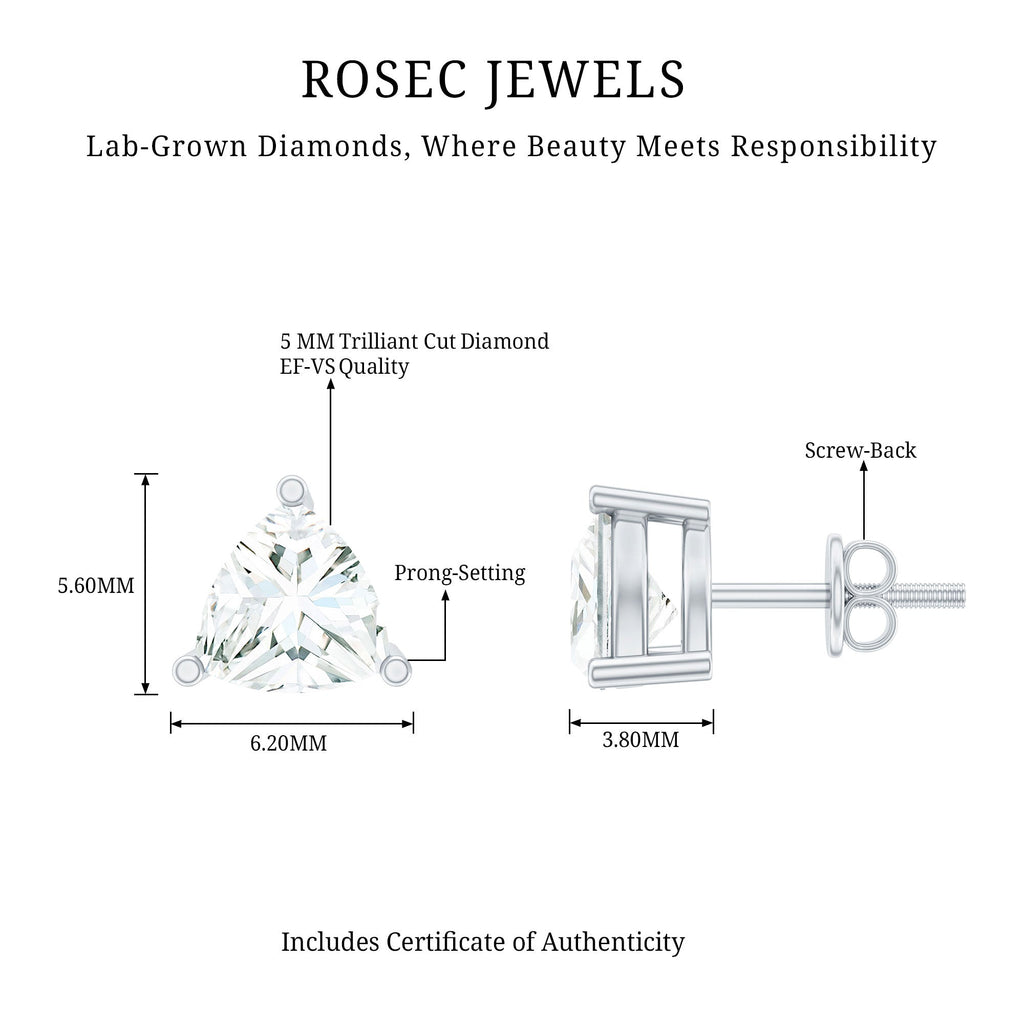 Trilliant Cut 0.8 Carat Lab Grown Diamond Solitaire Stud Earrings