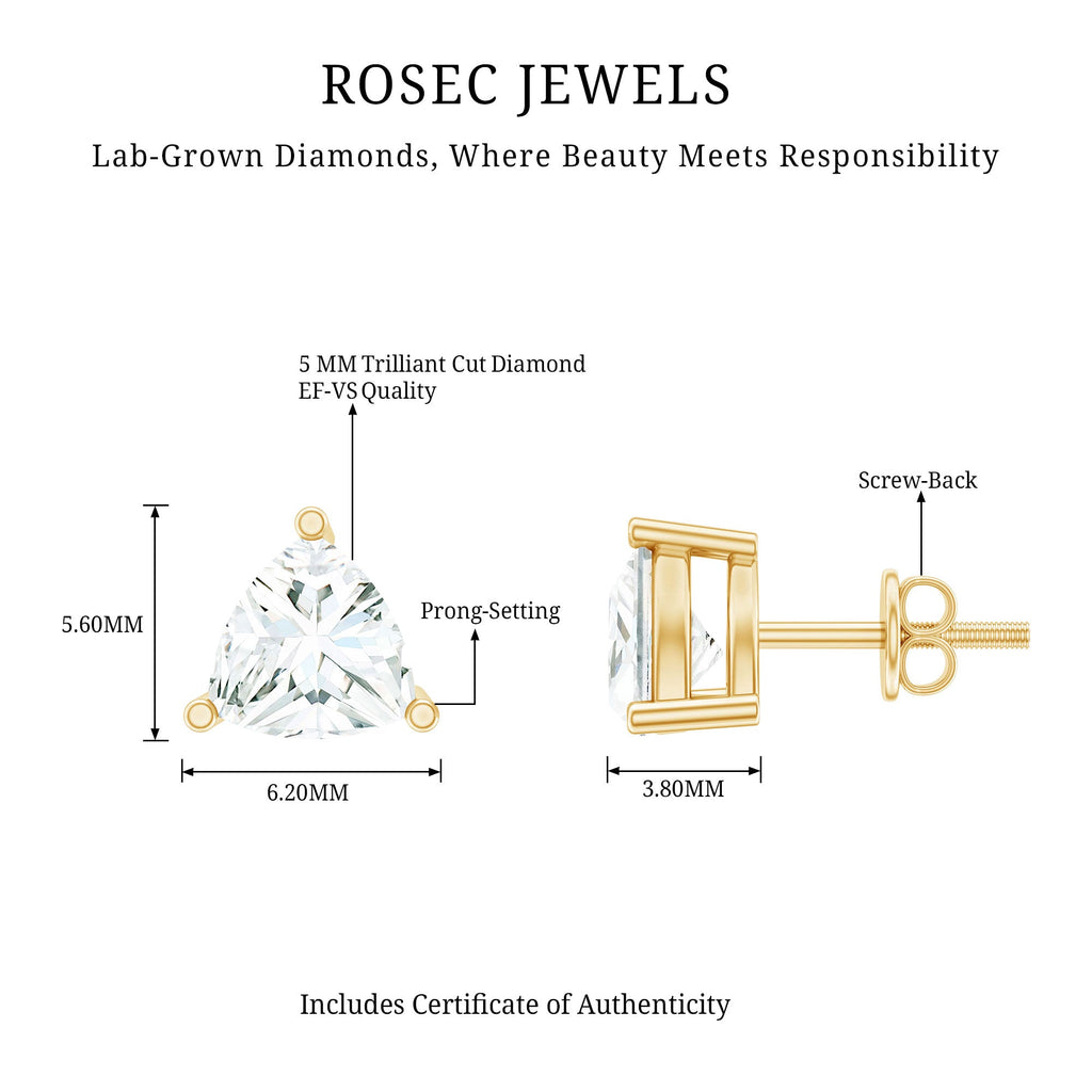 Trilliant Cut 0.8 Carat Lab Grown Diamond Solitaire Stud Earrings