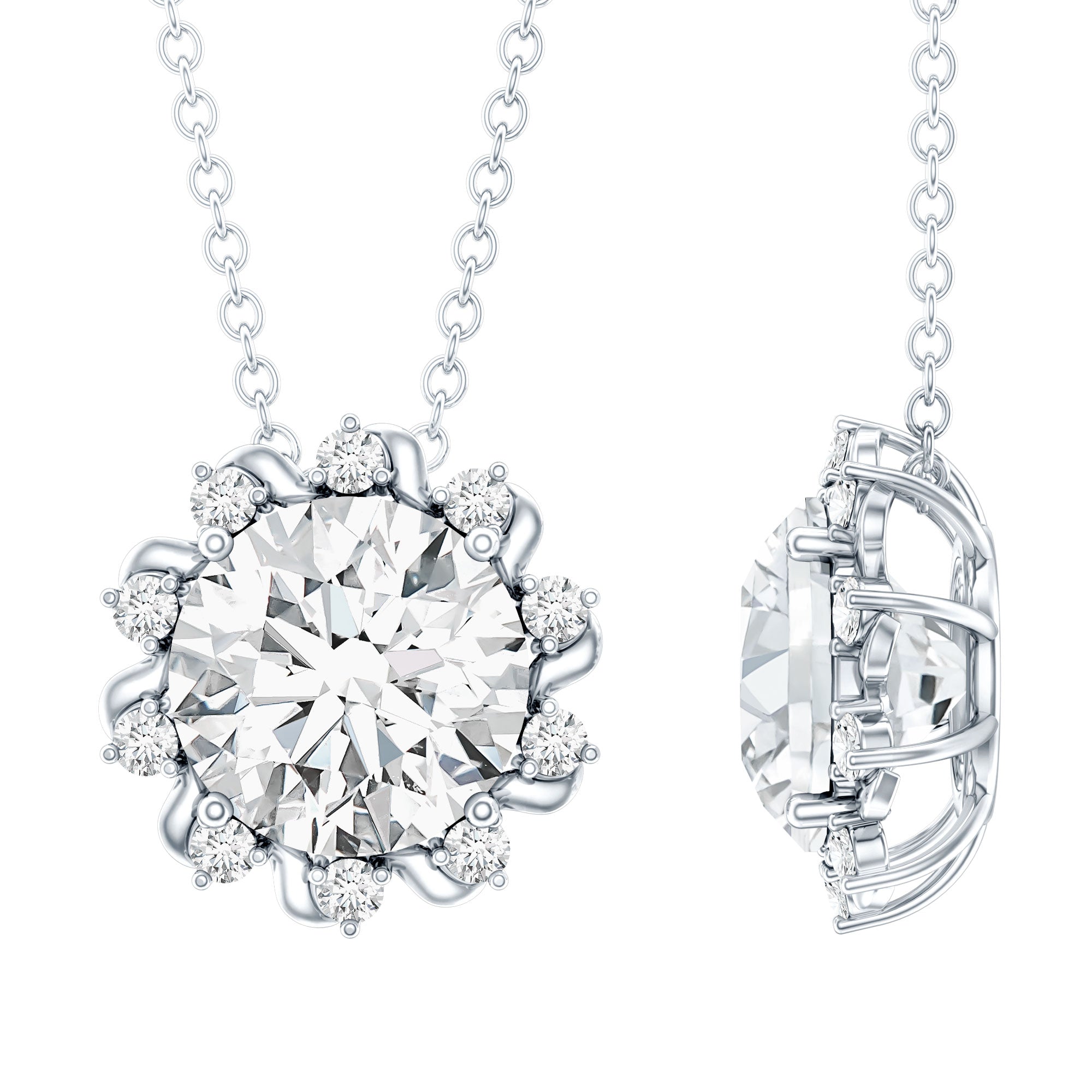 2 Carat Round Cut Lab Grown Diamond Starburst Necklace