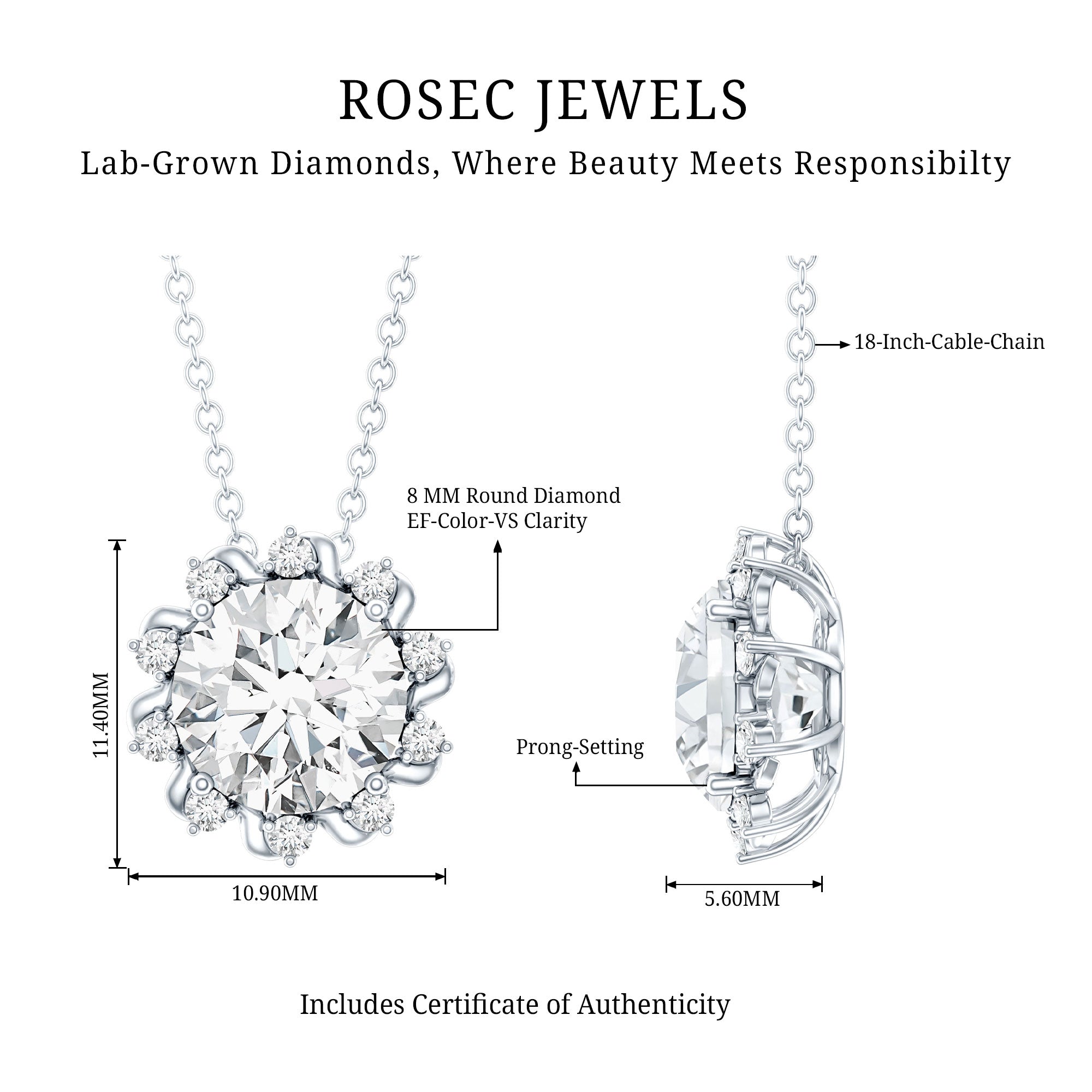 2 Carat Round Cut Lab Grown Diamond Starburst Necklace