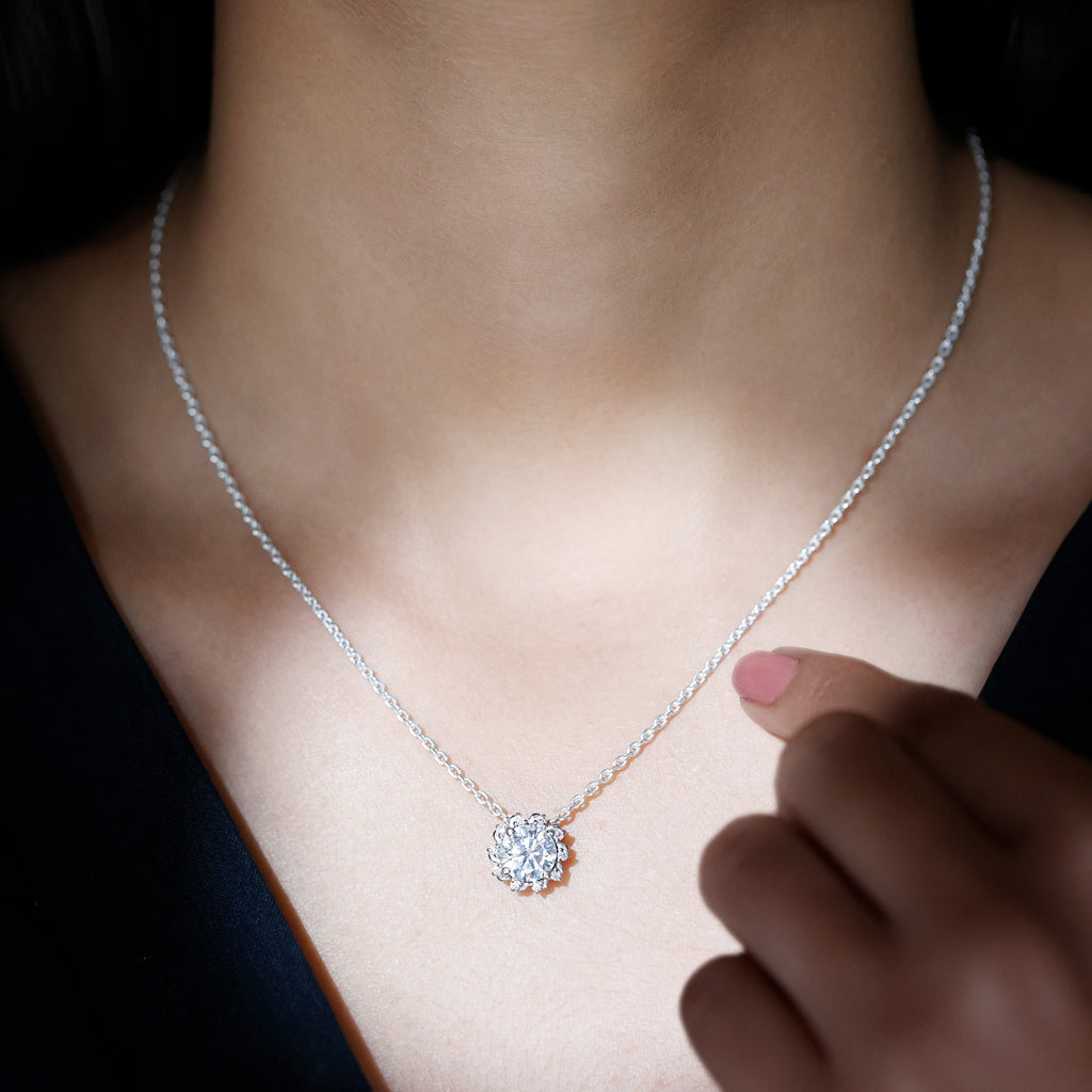 2 Carat Round Cut Lab Grown Diamond Starburst Necklace