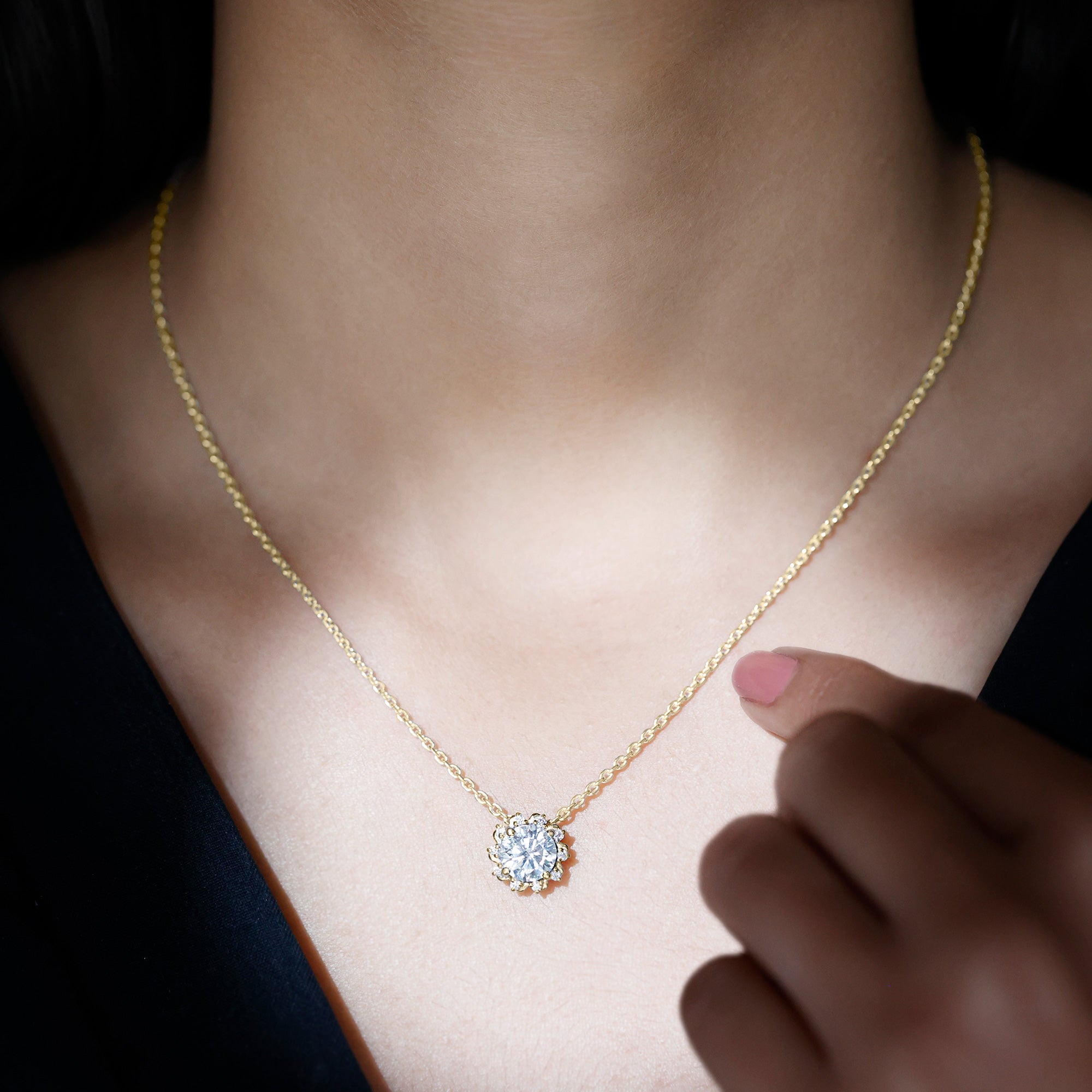 2 Carat Round Cut Lab Grown Diamond Starburst Necklace