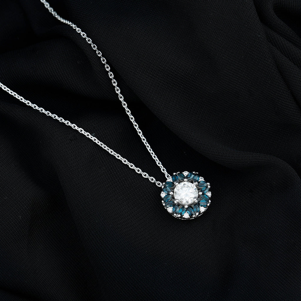 2 Carat Lab Grown Diamond Cocktail Necklace With London Blue Topaz