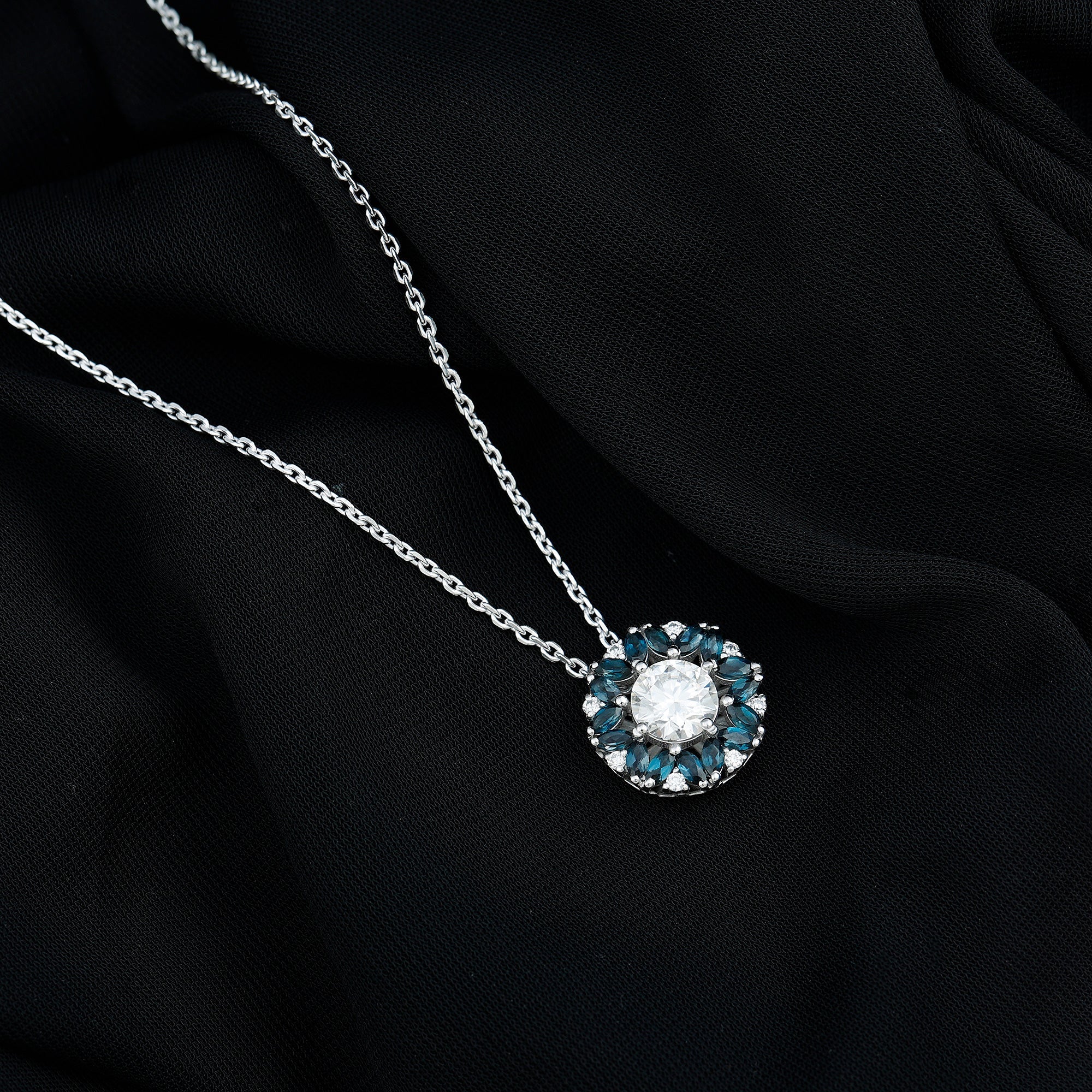 2 Carat Lab Grown Diamond Cocktail Necklace With London Blue Topaz