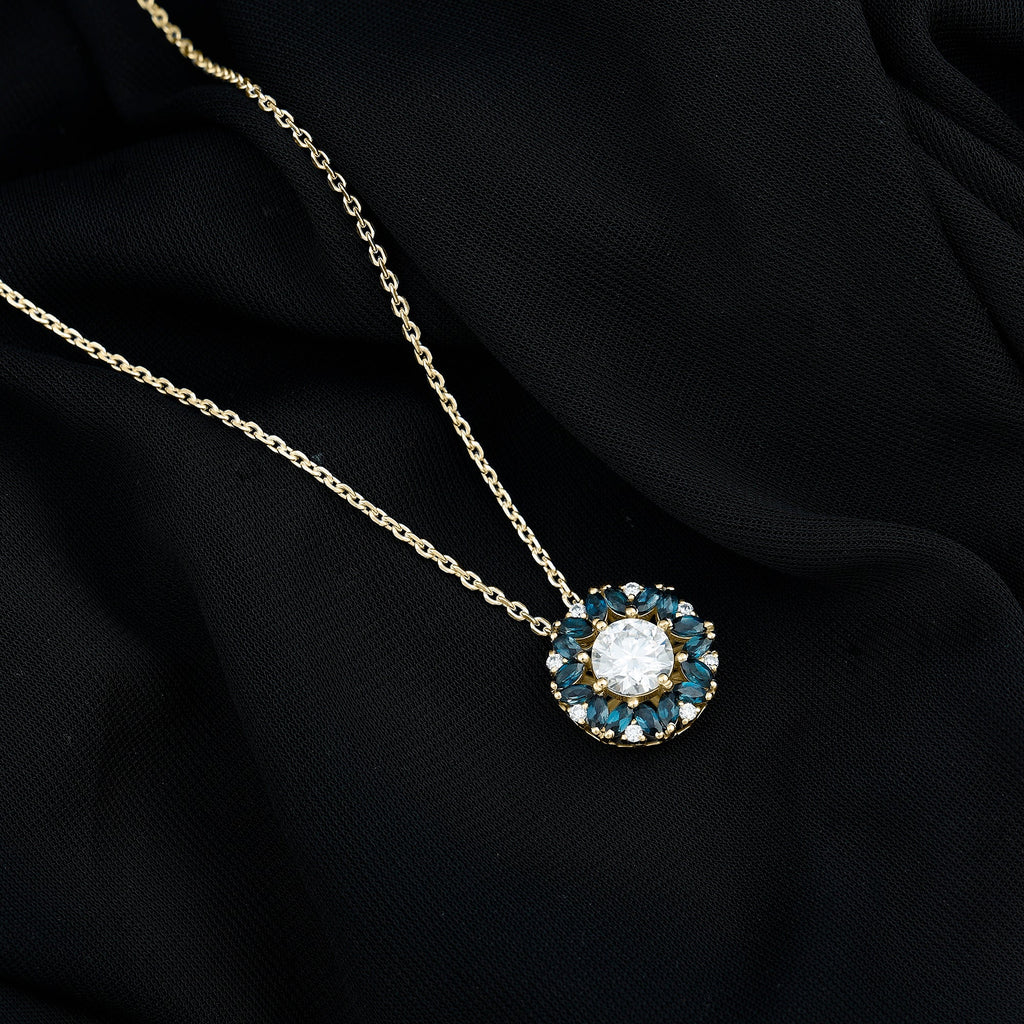 2 Carat Lab Grown Diamond Cocktail Necklace With London Blue Topaz