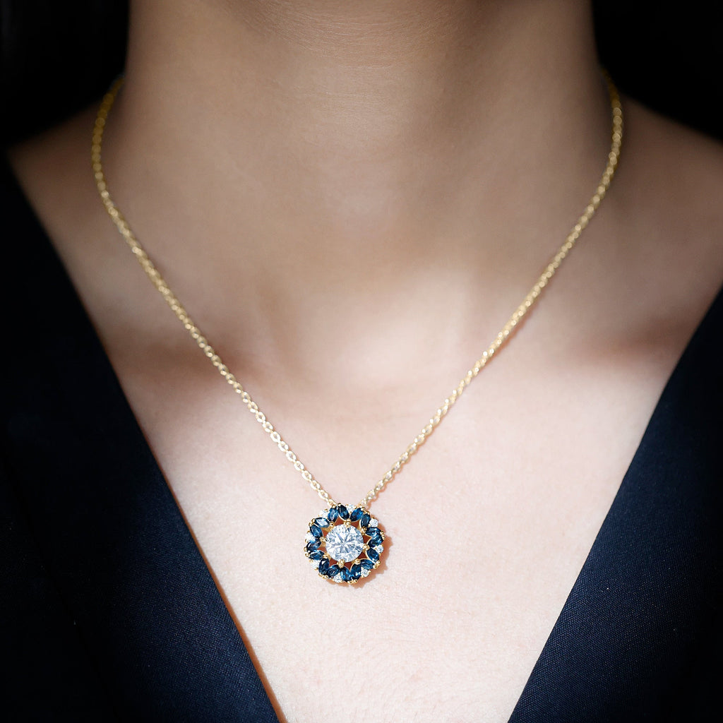 2 Carat Lab Grown Diamond Cocktail Necklace With London Blue Topaz