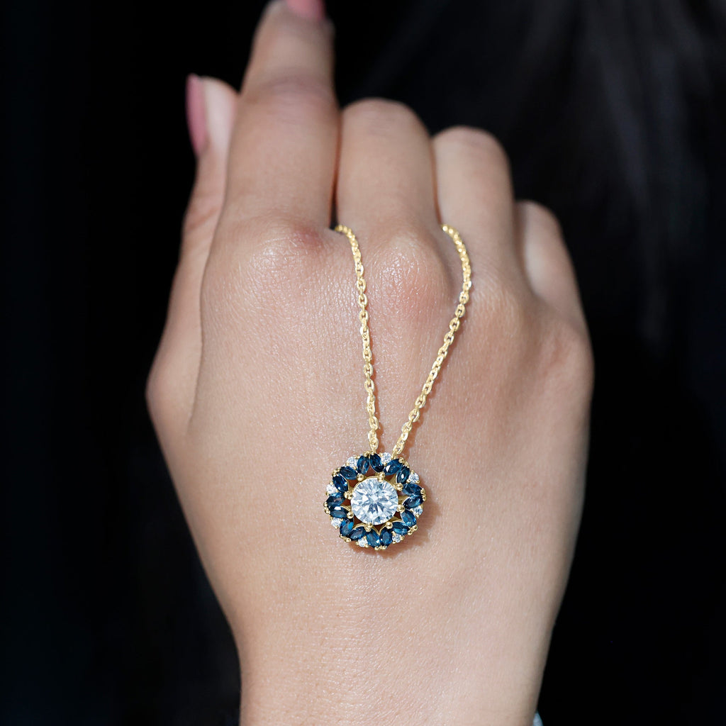 2 Carat Lab Grown Diamond Cocktail Necklace With London Blue Topaz