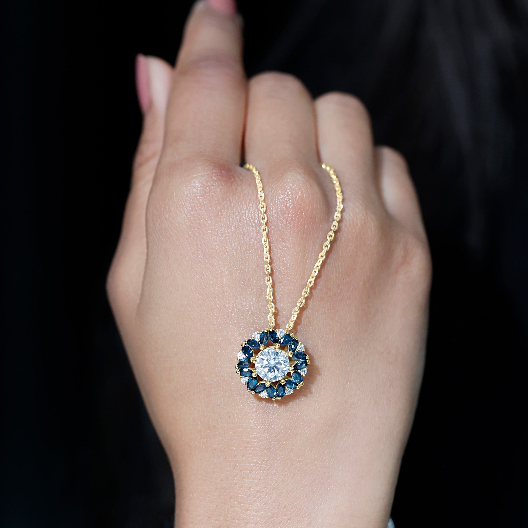 2 Carat Lab Grown Diamond Cocktail Necklace With London Blue Topaz