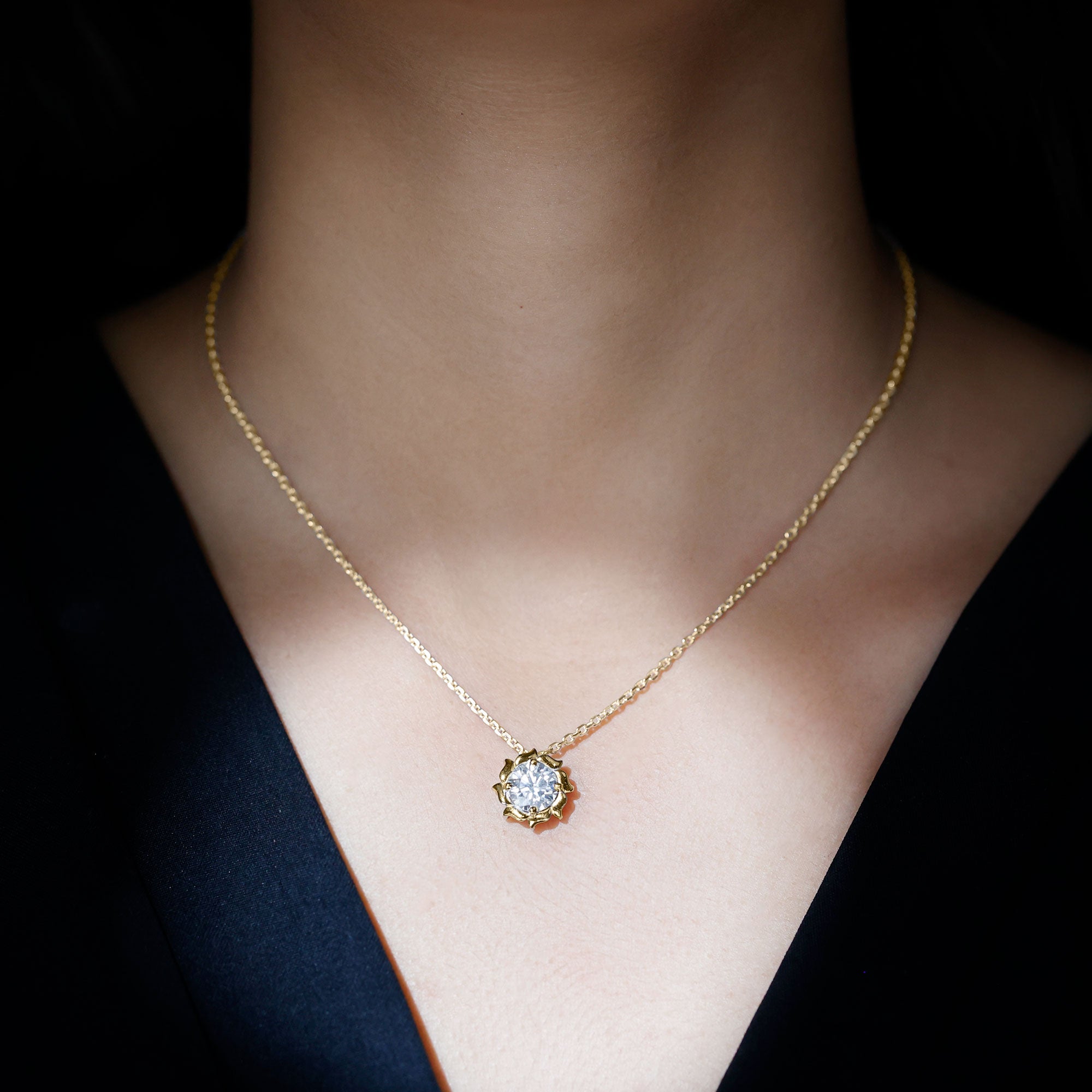 2 Carat Solitaire Lab Grown Diamond Flower Necklace