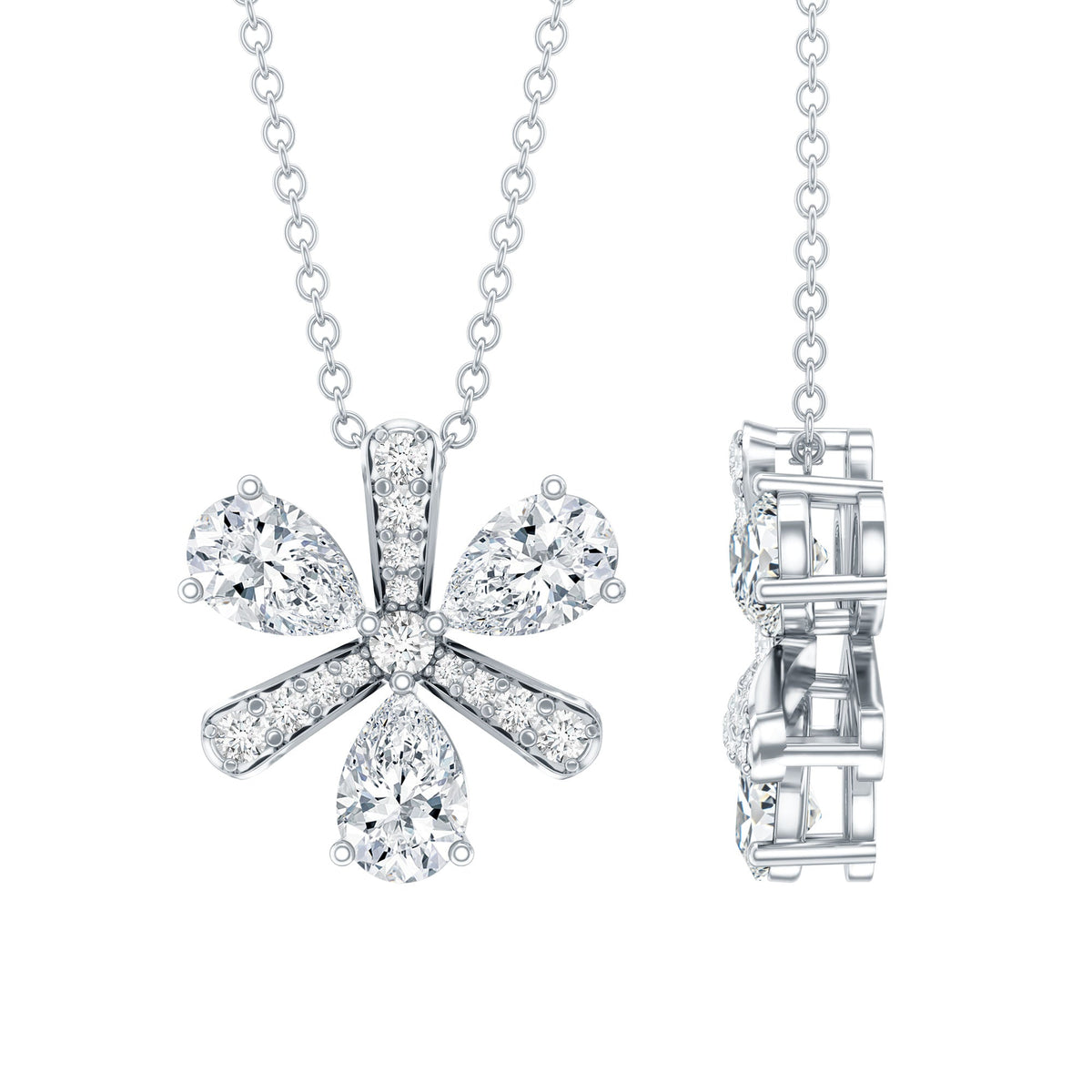 Certified Pear Shape Lab Grown Diamond Flower Pendant Necklace