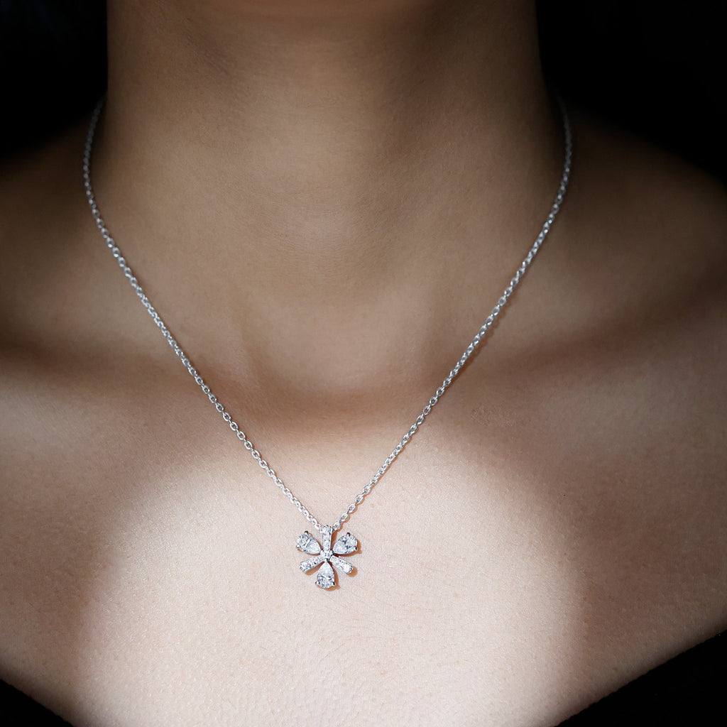 Certified Pear Shape Lab Grown Diamond Flower Pendant Necklace