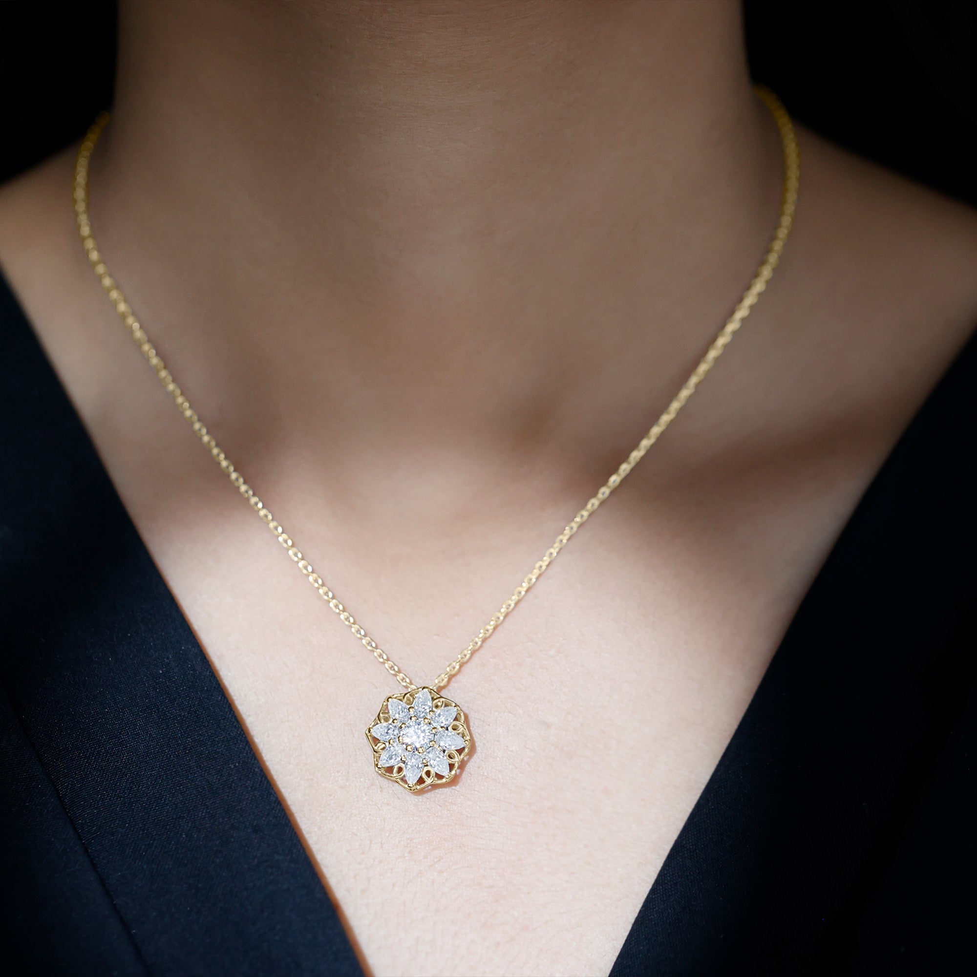 Lab Grown Diamond Statement Flower Necklace