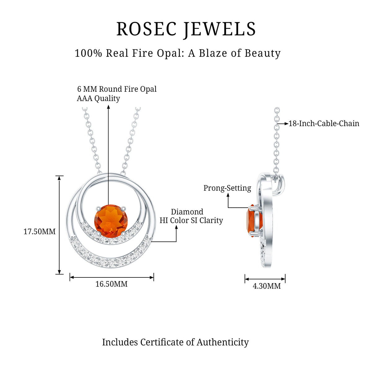 Real Fire Opal and Diamond Open Circle Pendant